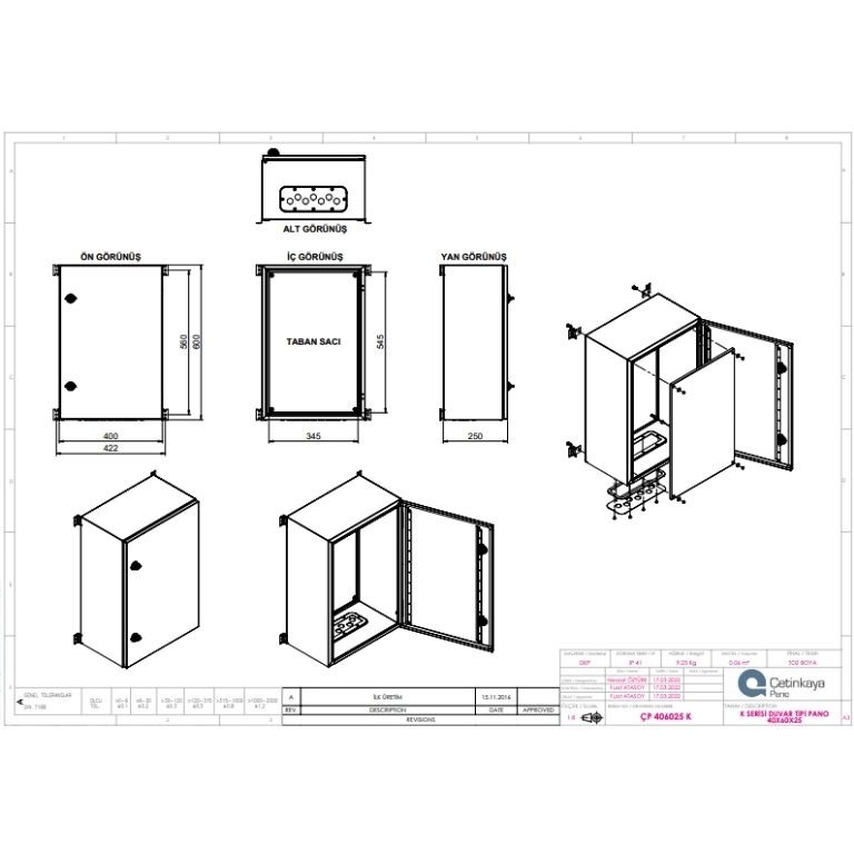 ÇP 406025 K Metal Duvar Tipi Elektrik Panosu 40x60x25 cm – Eko Serisi Dikey Pano | Sağlam & Ekonomik