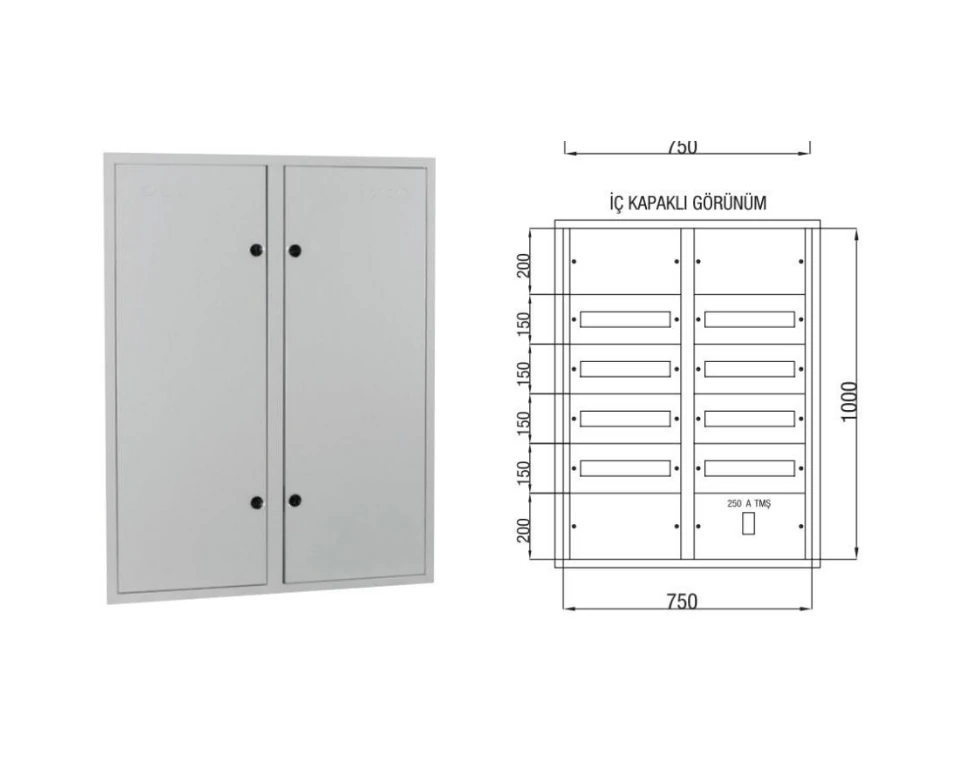 Çetinkaya ÇP 827 Sıva Altı Metal Sigorta Panosu 75x100x16,5 | 120 Ad. Sigorta + 125 A Kompak + Klemens Yeri Mevcut