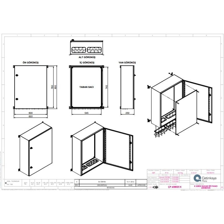 ÇP 608025 K Metal Duvar Tipi Elektrik Panosu 60x80x25 cm – Eko Serisi Dikey Pano | Sağlam & Ekonomik