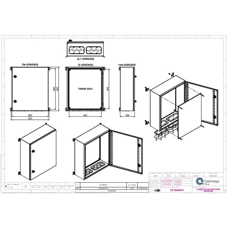 ÇP 506020 K Metal Duvar Tipi Elektrik Panosu 50x60x20 cm – Eko Serisi Dikey Pano | Sağlam & Ekonomik