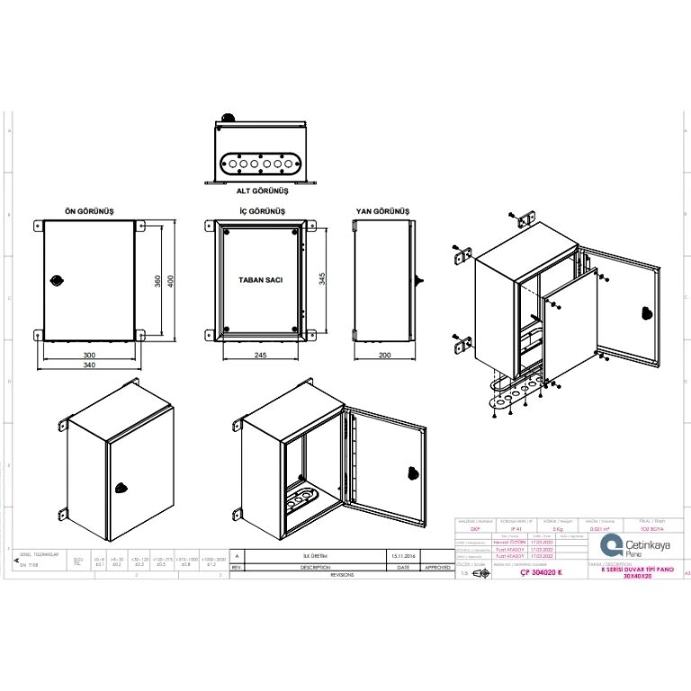 ÇP 304020 KE Metal Duvar Tipi Elektrik Panosu 30x40x20 cm –Serisi Dikey Pano | Sağlam & Uygun Fiyatlı
