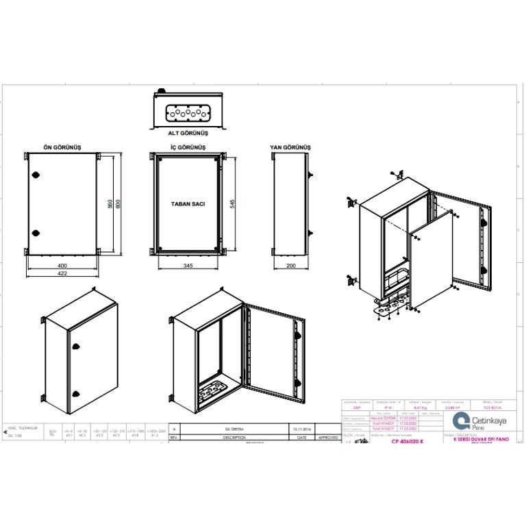 ÇP 406020 K Metal Duvar Tipi Elektrik Panosu 40x60x20 cm – Eko Serisi Dikey Pano | Sağlam & Ekonomik
