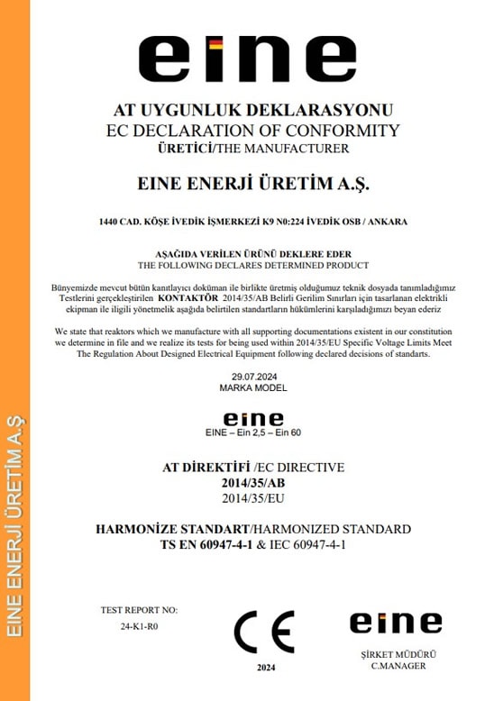 Eine 20 kVAr Kompanzasyon Kontaktörü 400V 1NA+1NK 220V EIN-20