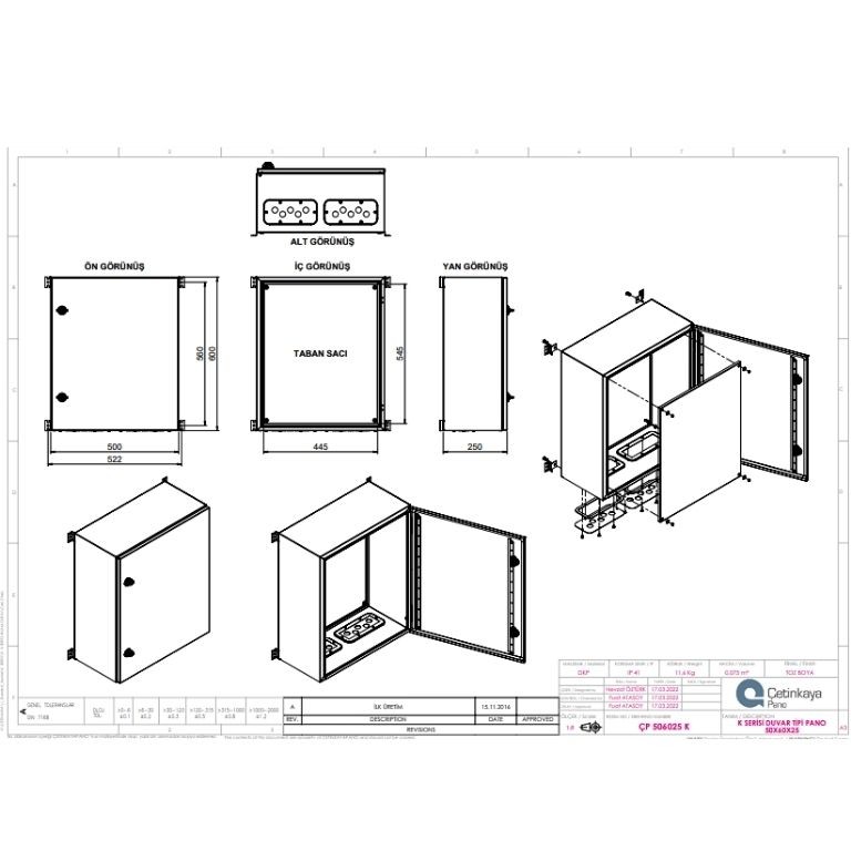 ÇP 506025 K Metal Duvar Tipi Elektrik Panosu 50x60x25 cm – Eko Serisi Dikey Pano | Sağlam & Ekonomik