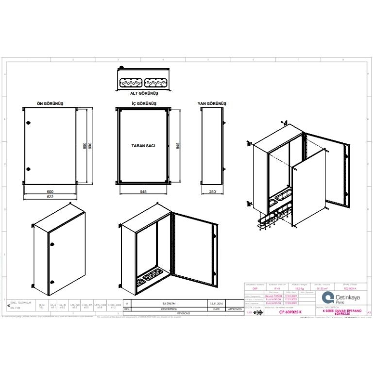 ÇP 609025 K Metal Duvar Tipi Elektrik Panosu 60x90x25 cm – Eko Serisi Dikey Pano | Sağlam & Ekonomik