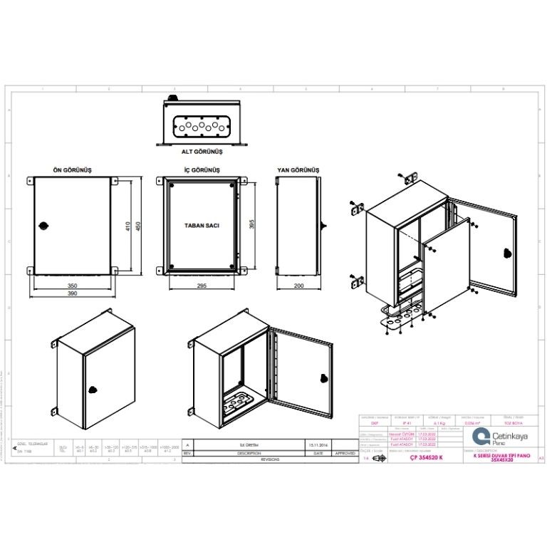 ÇP 354520 K Metal Duvar Tipi Elektrik Panosu 35x45x20 cm – Eko Serisi Dikey Pano | Sağlam & Ekonomik