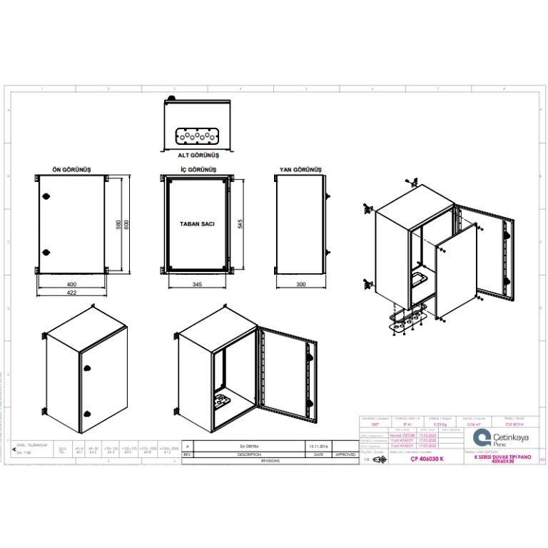 ÇP 406030 K Metal Duvar Tipi Elektrik Panosu 40x60x30 cm – Eko Serisi Dikey Pano | Sağlam & Ekonomik