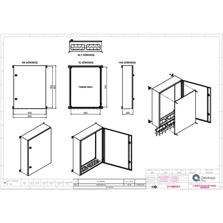ÇP 608020 K Metal Duvar Tipi Elektrik Panosu 60x80x20 cm – Eko Serisi Dikey Pano | Sağlam & Ekonomik