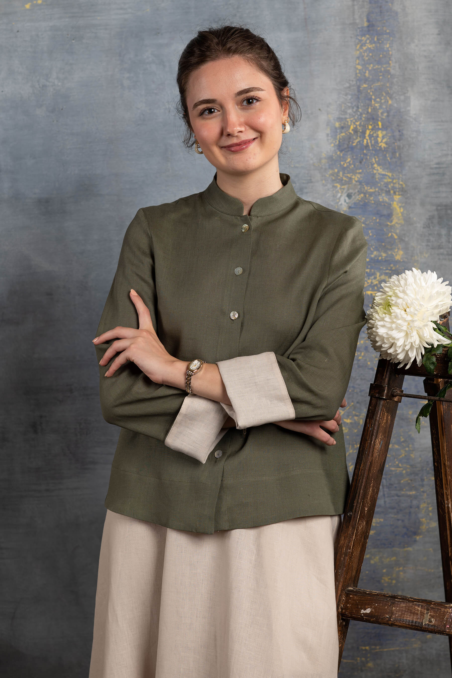 Müstesna - Hakim Yaka Çağla Yeşili Keten Ceket