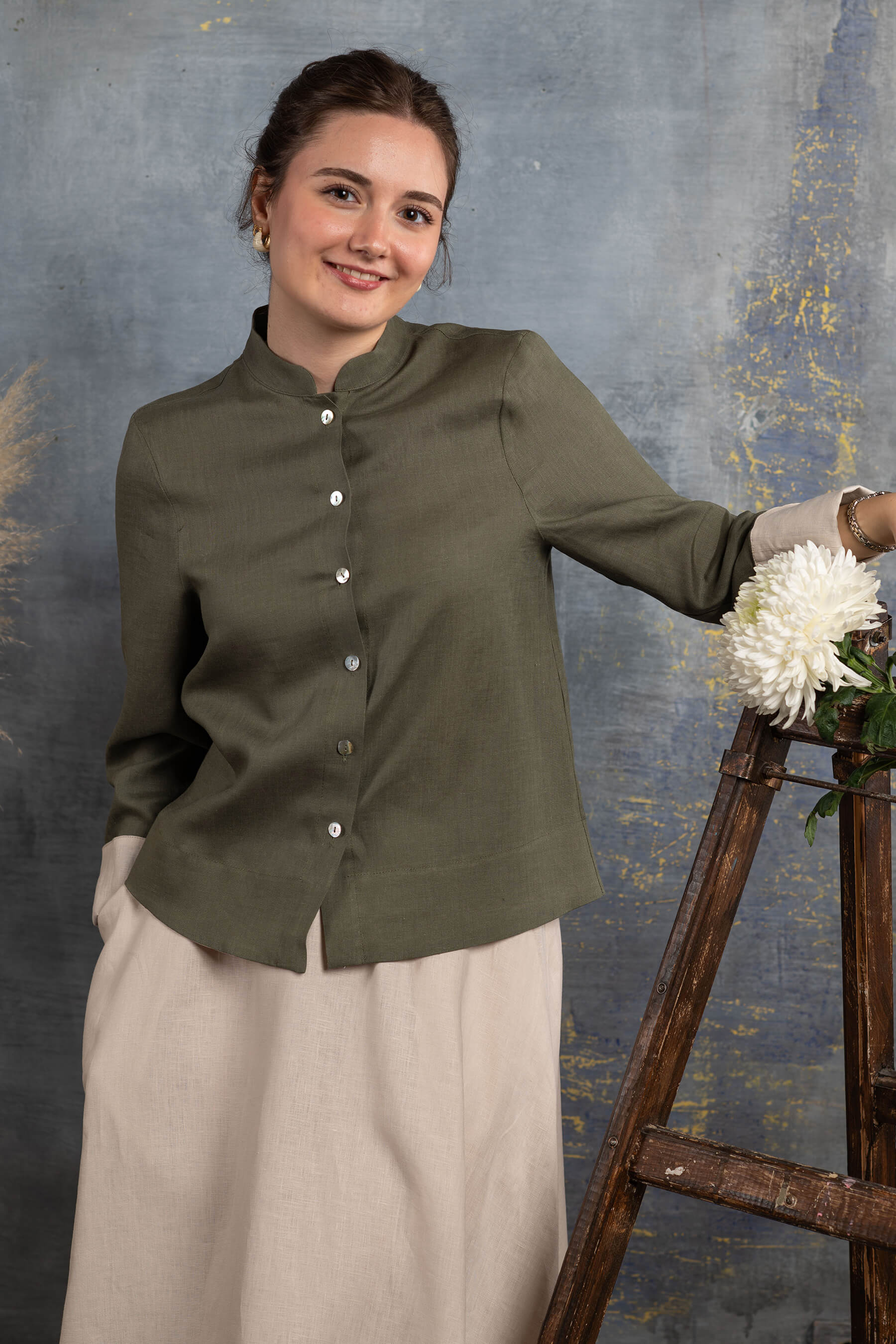 Müstesna - Hakim Yaka Çağla Yeşili Keten Ceket