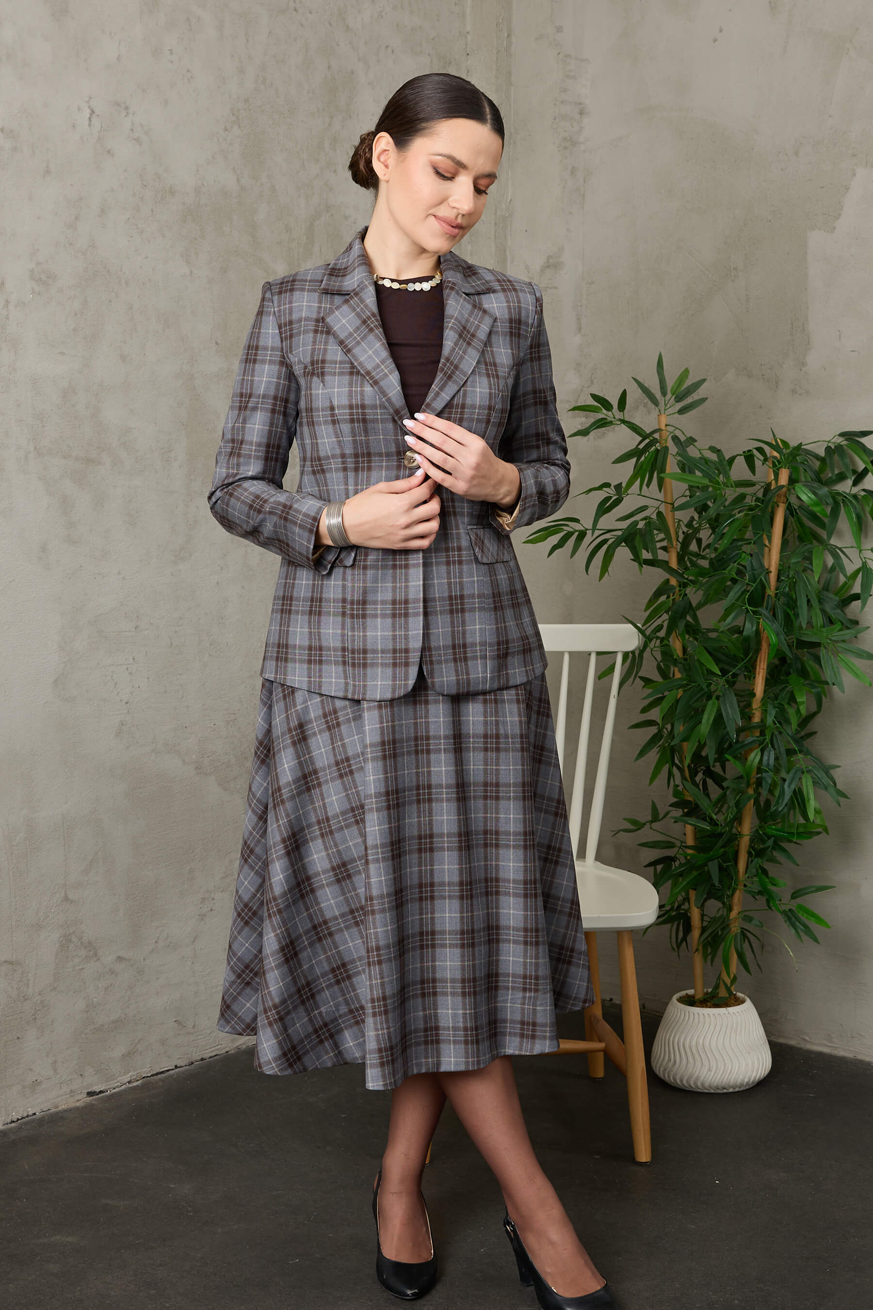 Gri Ekoseli Yün Takım