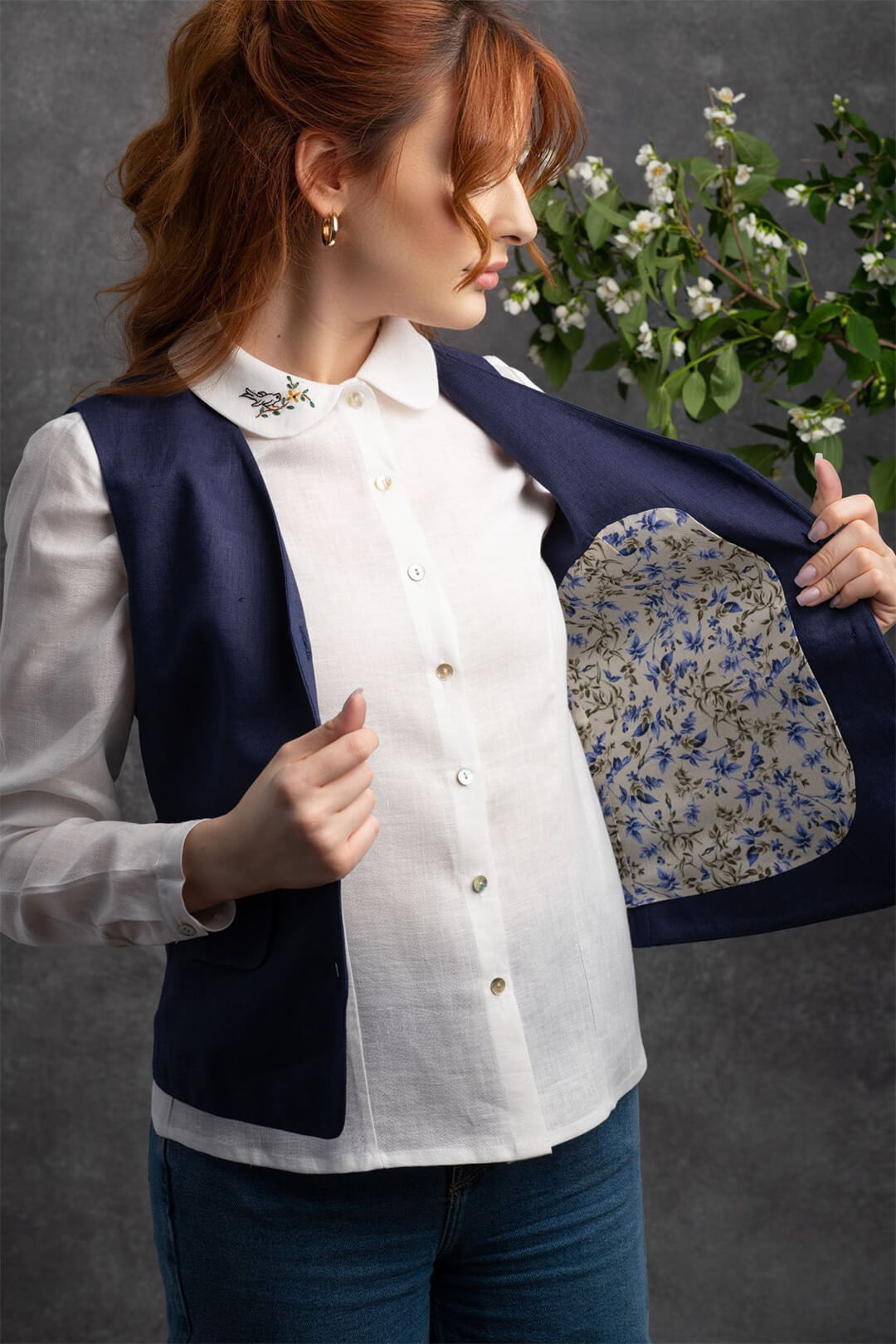 Meltem - Lacivert Keten Yelek