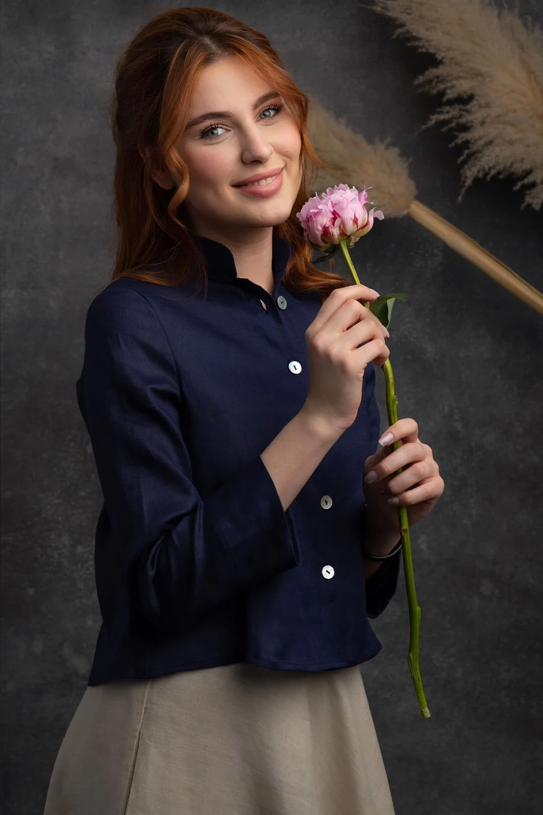 Müstesna - Hakim Yaka Lacivert Keten Ceket