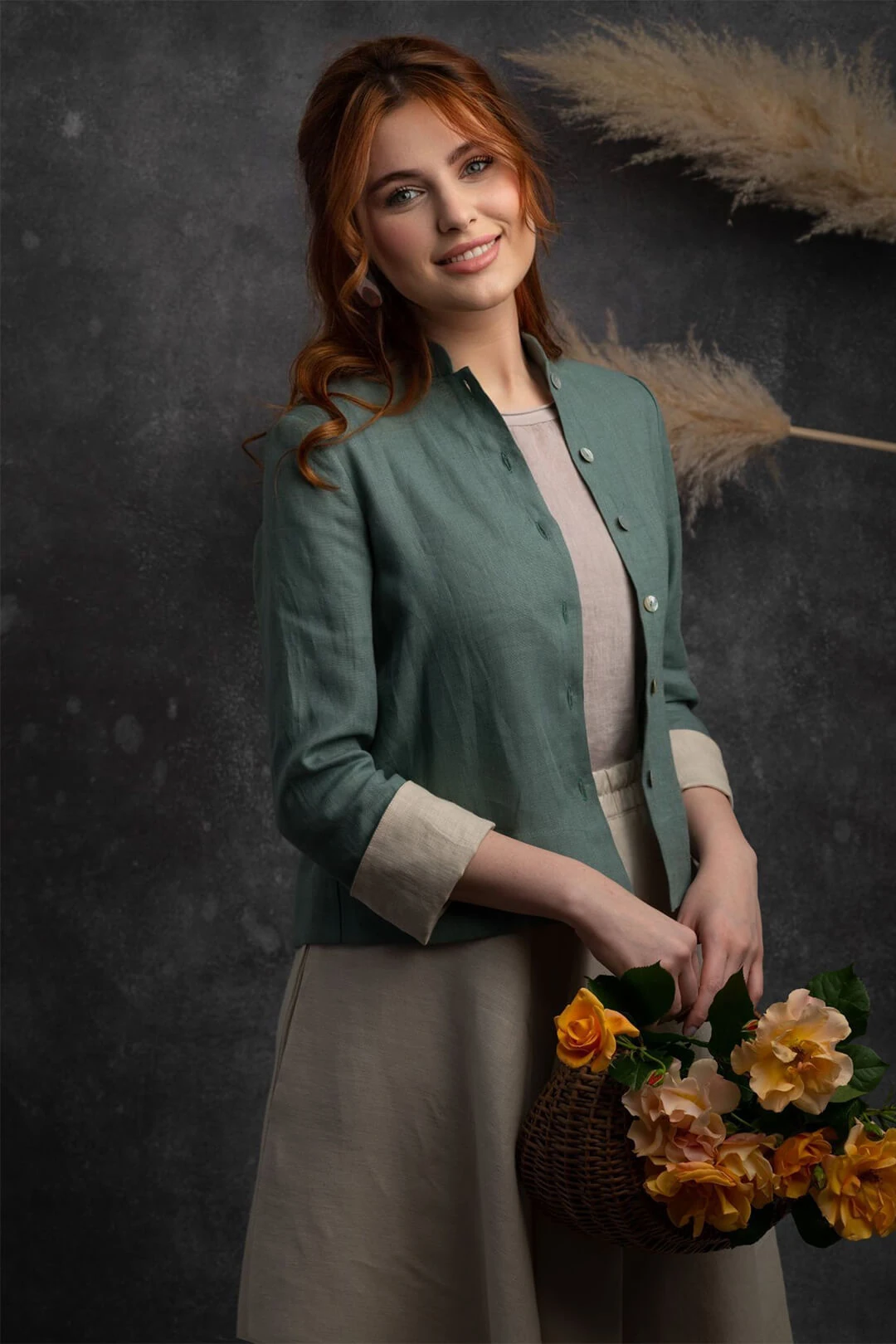 Müstesna - Hakim Yaka Mint Yeşili Keten Ceket