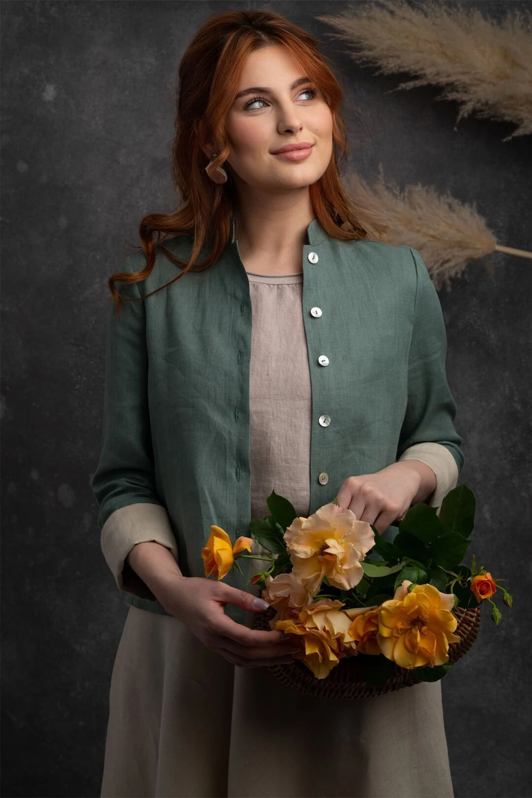 Müstesna - Hakim Yaka Mint Yeşili Keten Ceket