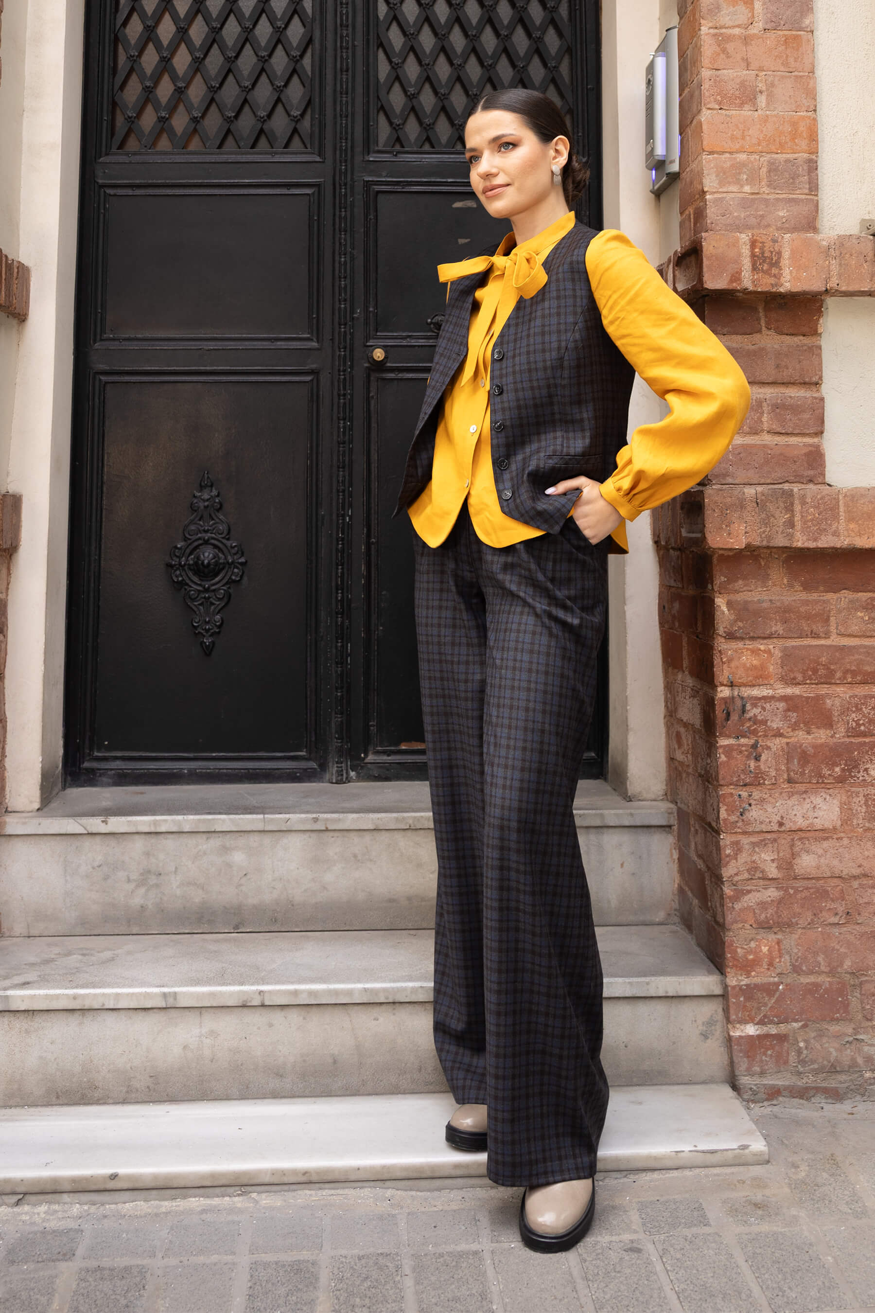 Lacivert Ekoseli Yün Takım