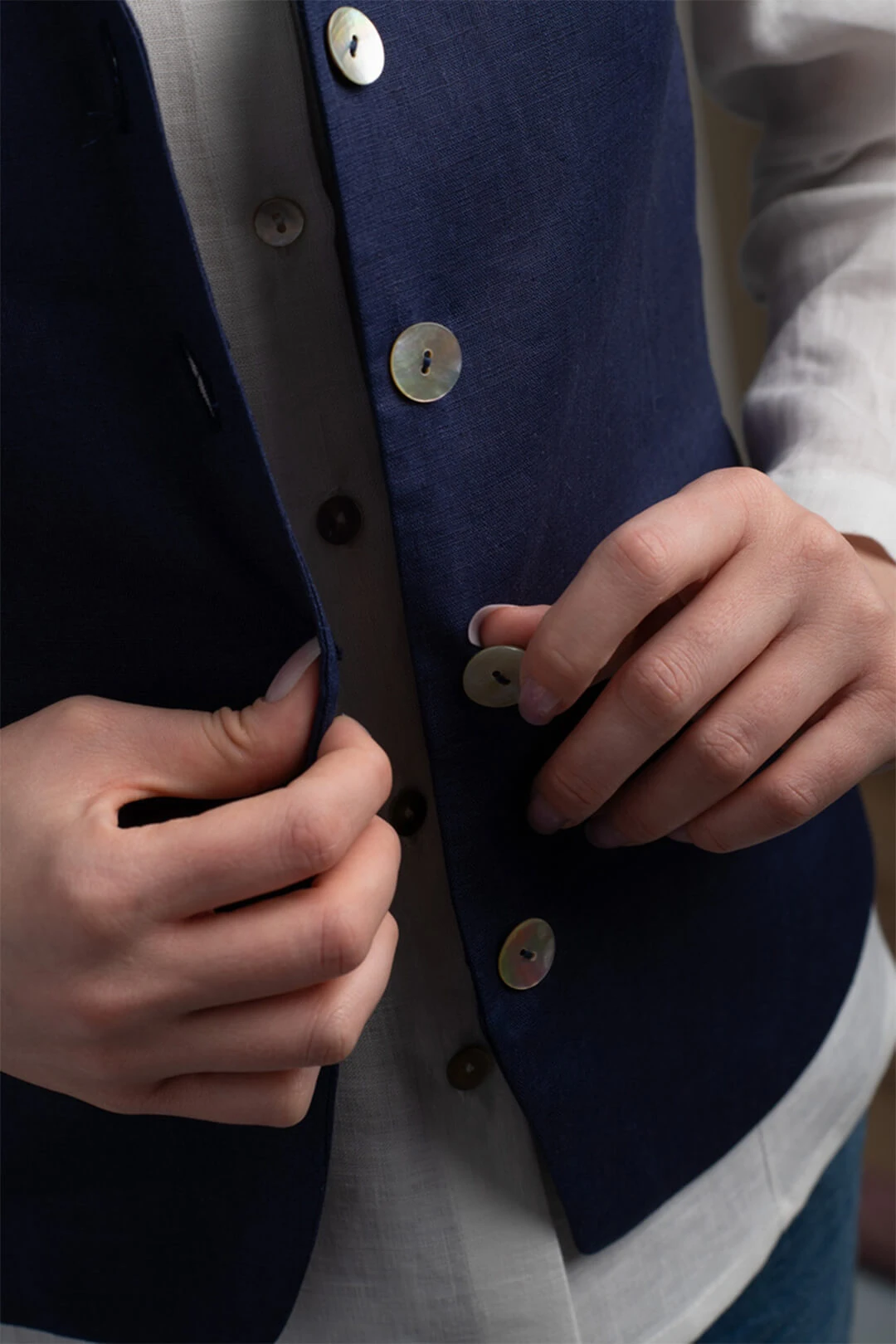 Meltem - Lacivert Keten Yelek