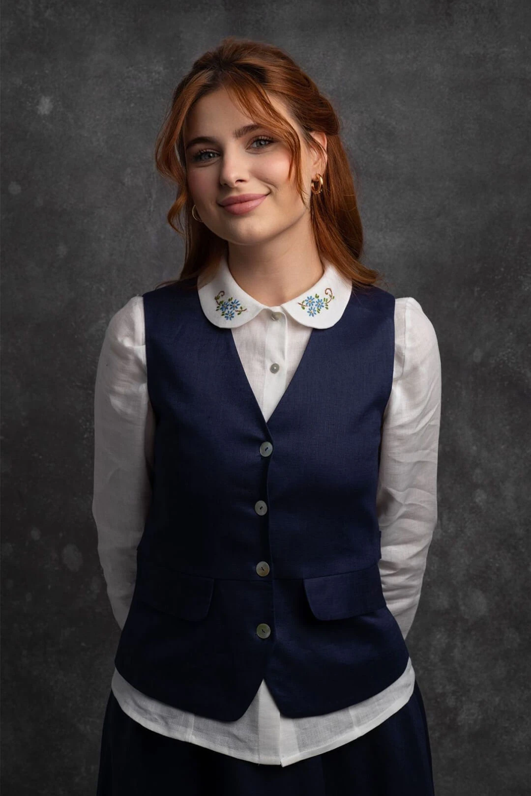 Meltem - Lacivert Keten Yelek