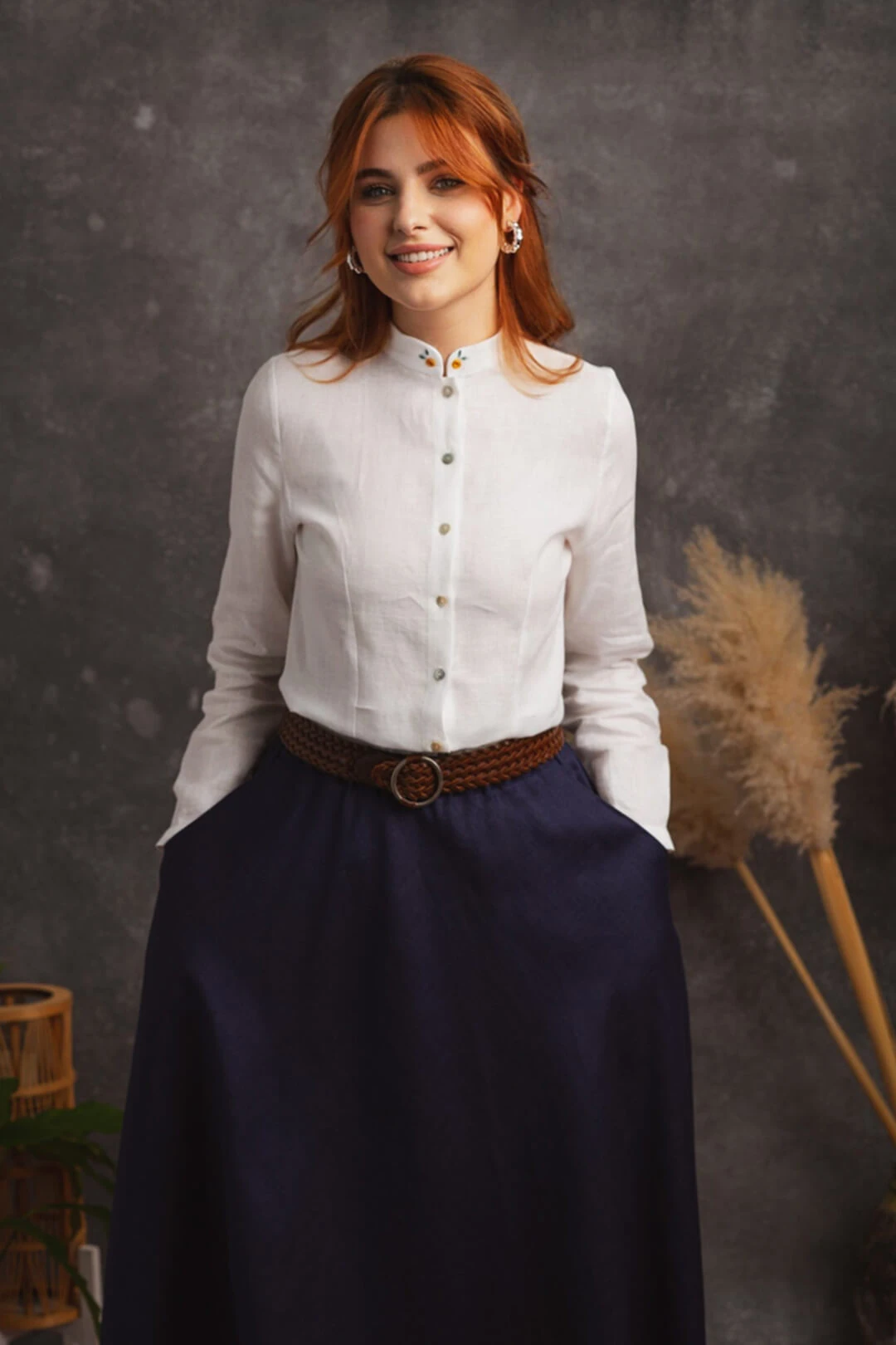 Nahif - Lacivert Kloş Keten Etek