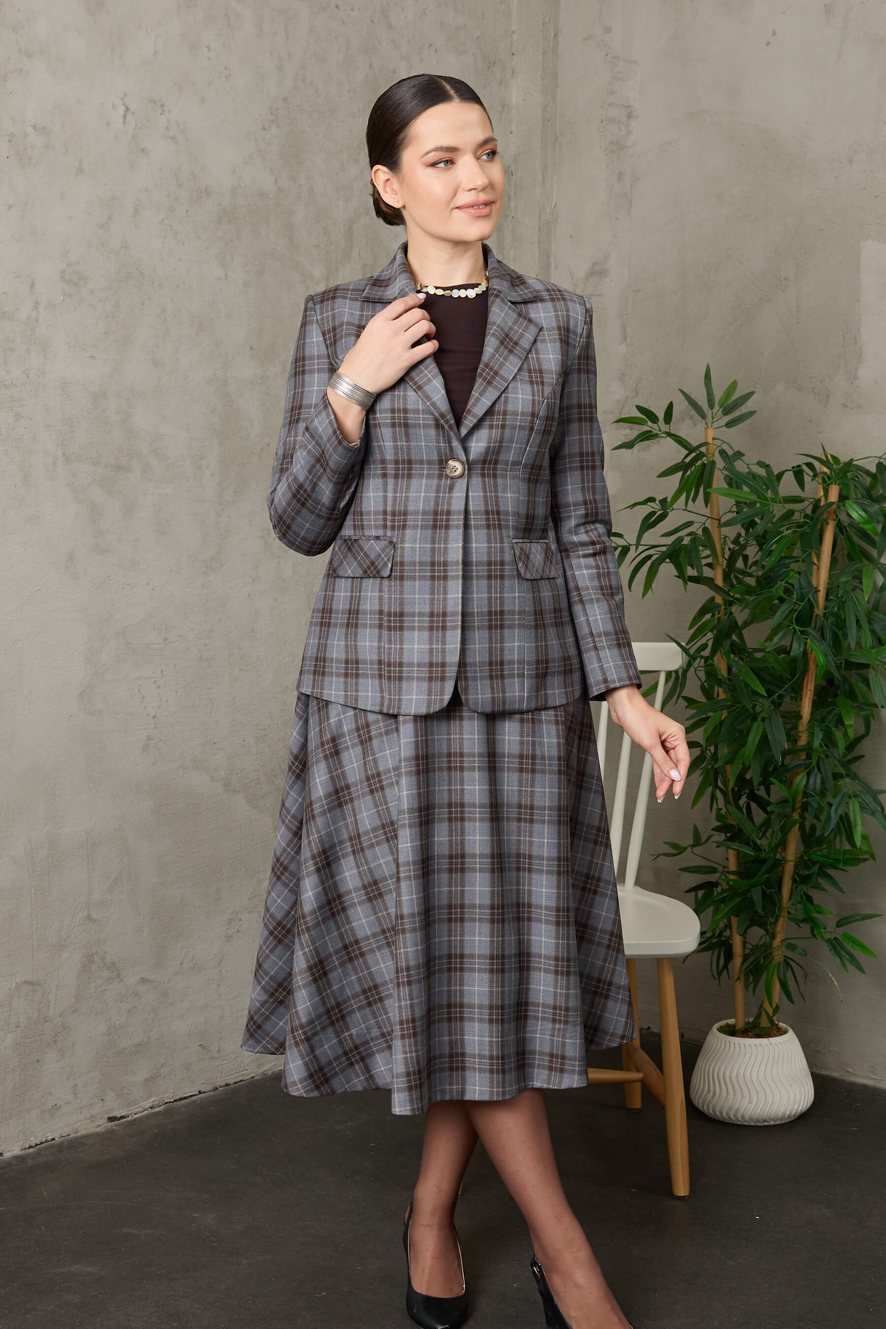 Gri Ekoseli Yün Takım