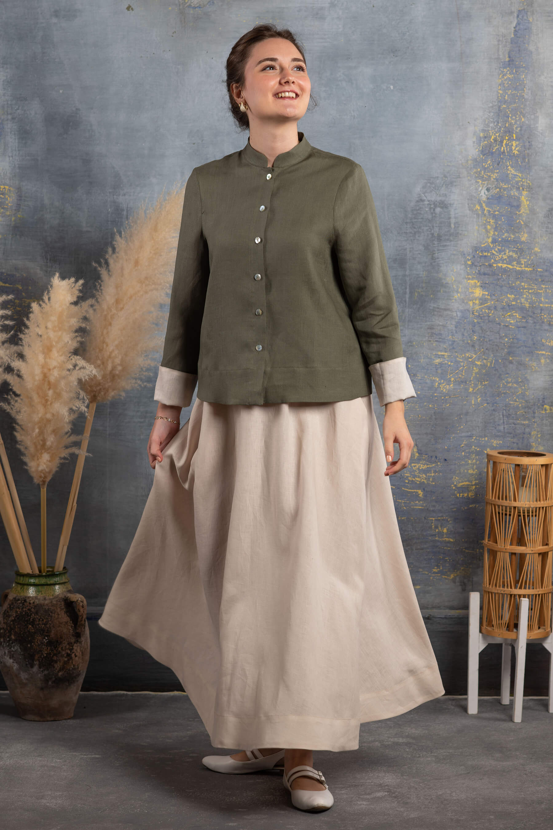 Müstesna - Hakim Yaka Çağla Yeşili Keten Ceket