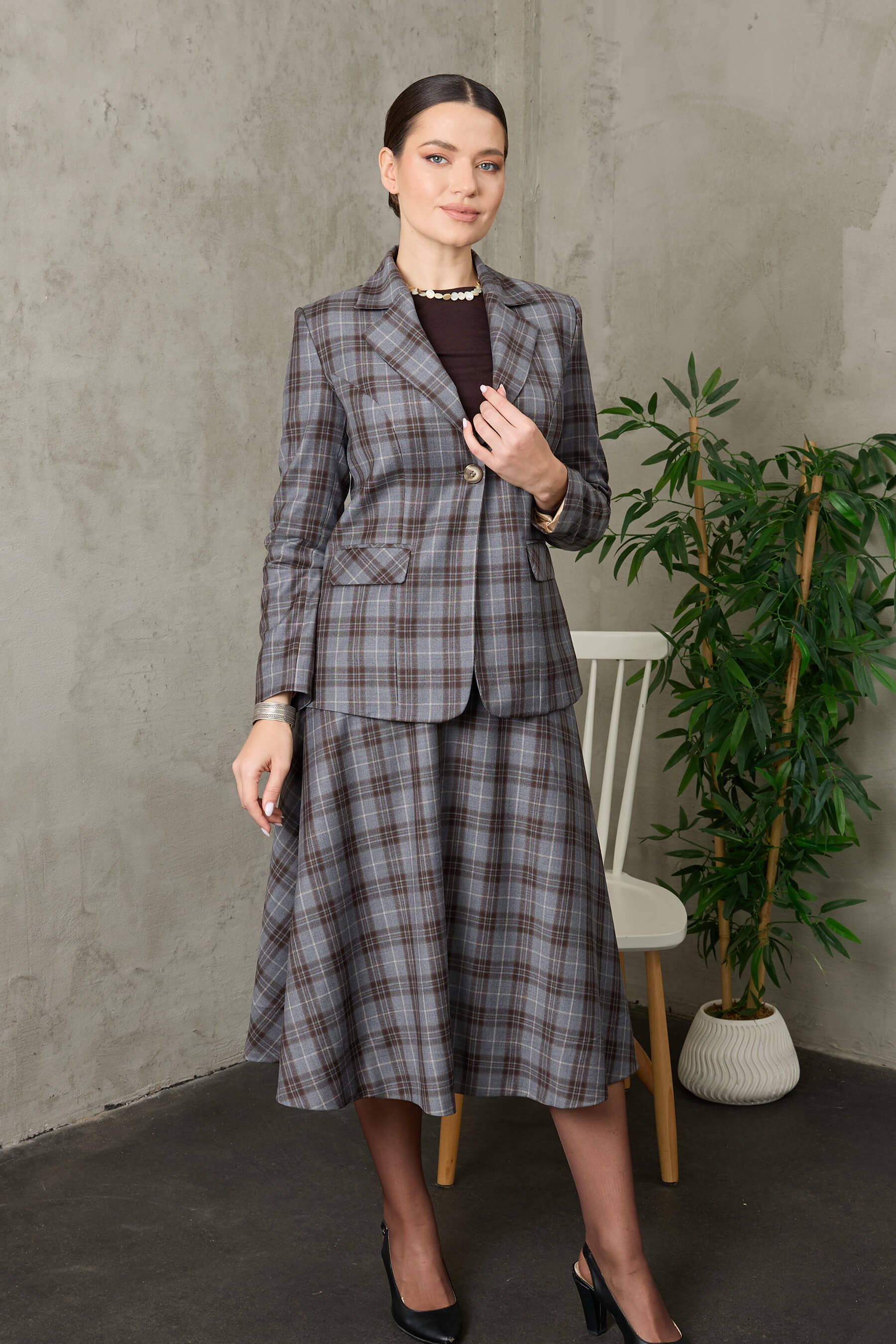 Gri Ekoseli Yün Takım