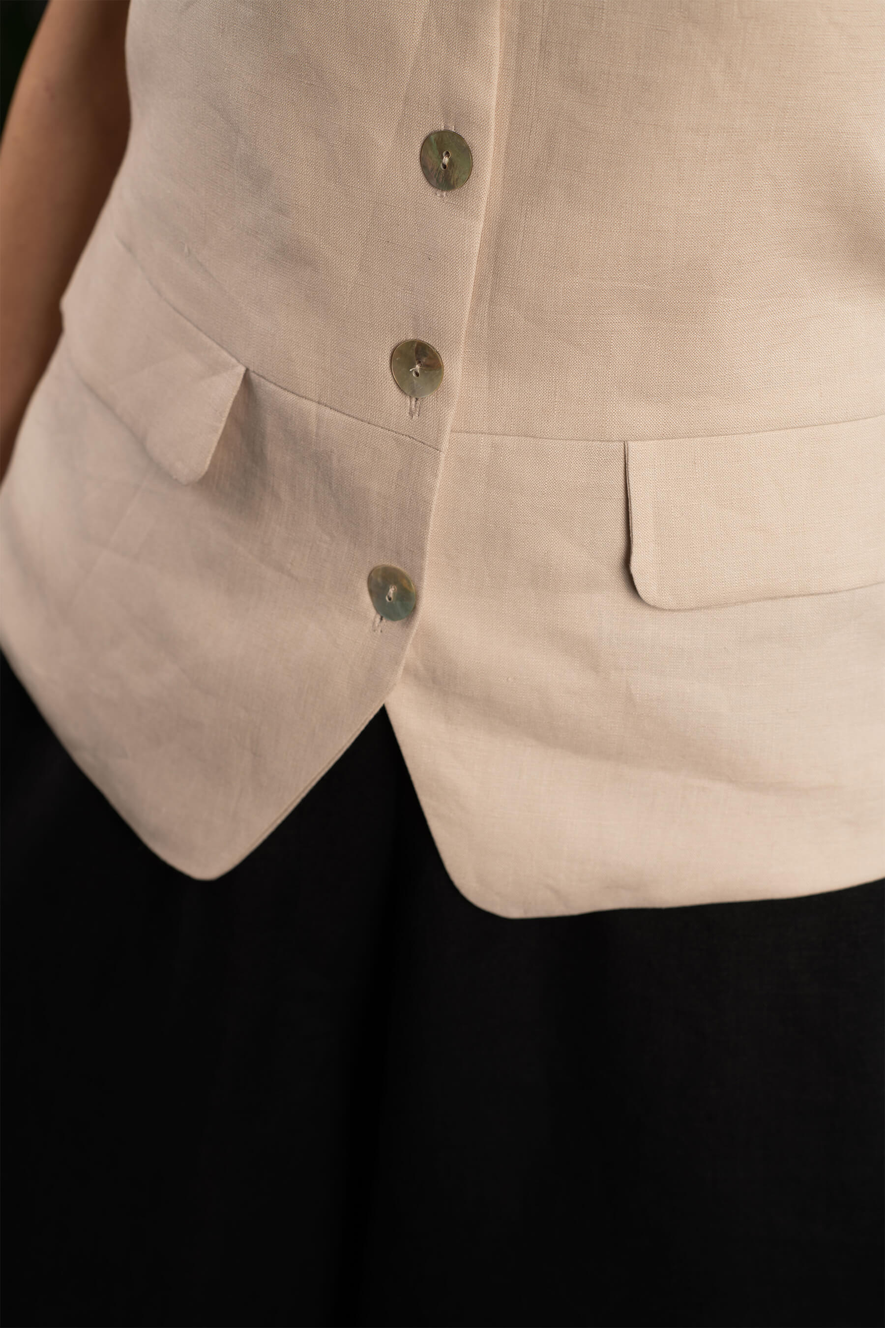 Meltem - Taş Rengi Keten Yelek