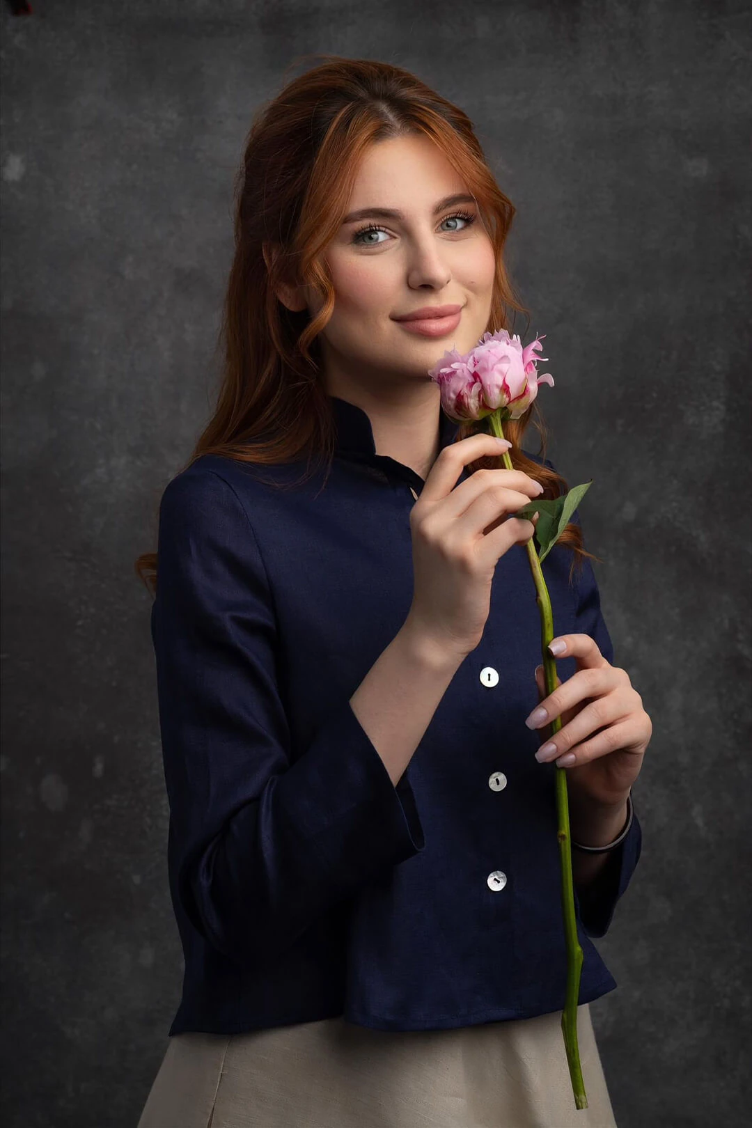 Müstesna - Hakim Yaka Lacivert Keten Ceket