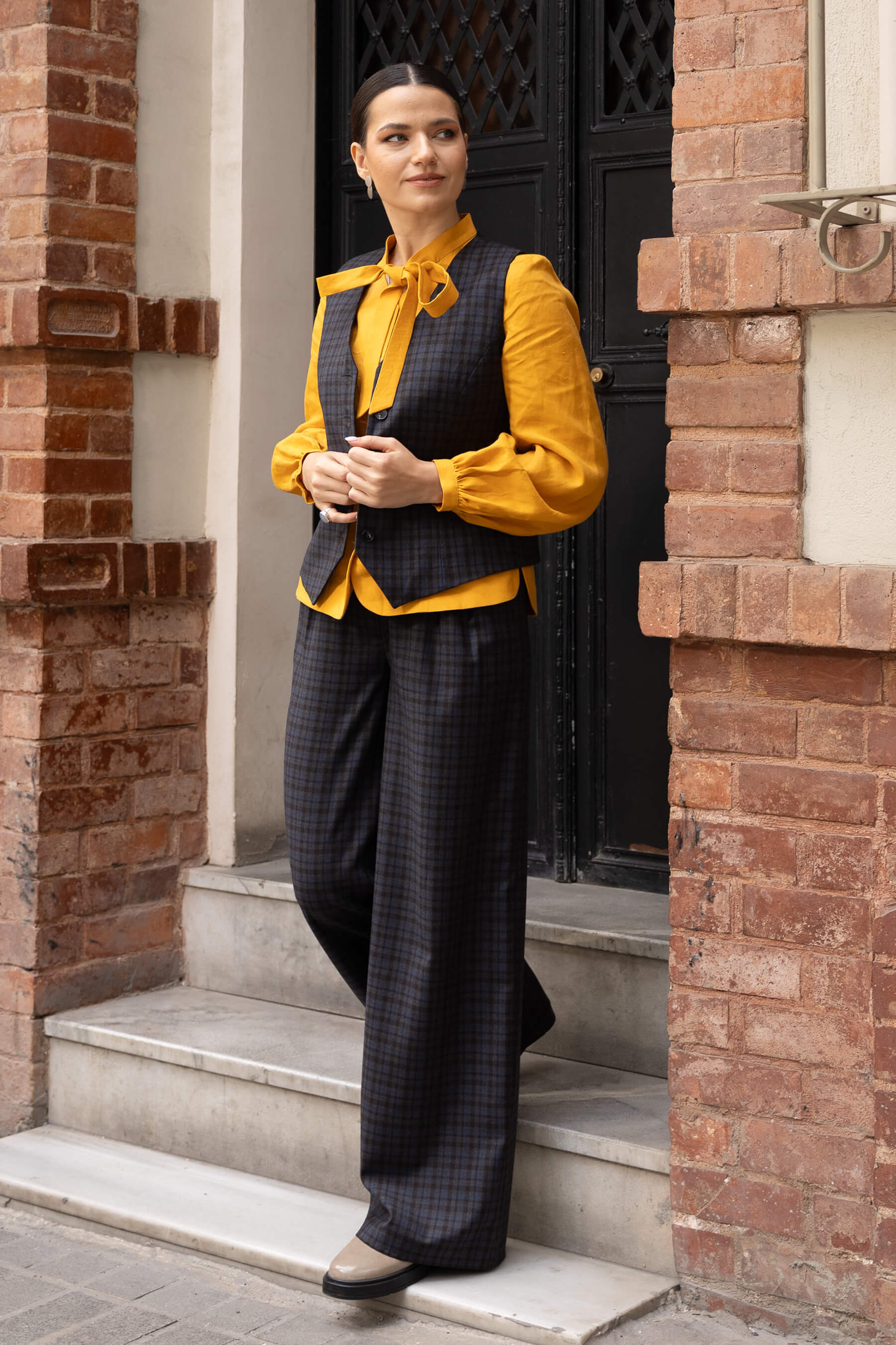 Lacivert Ekoseli Yün Takım