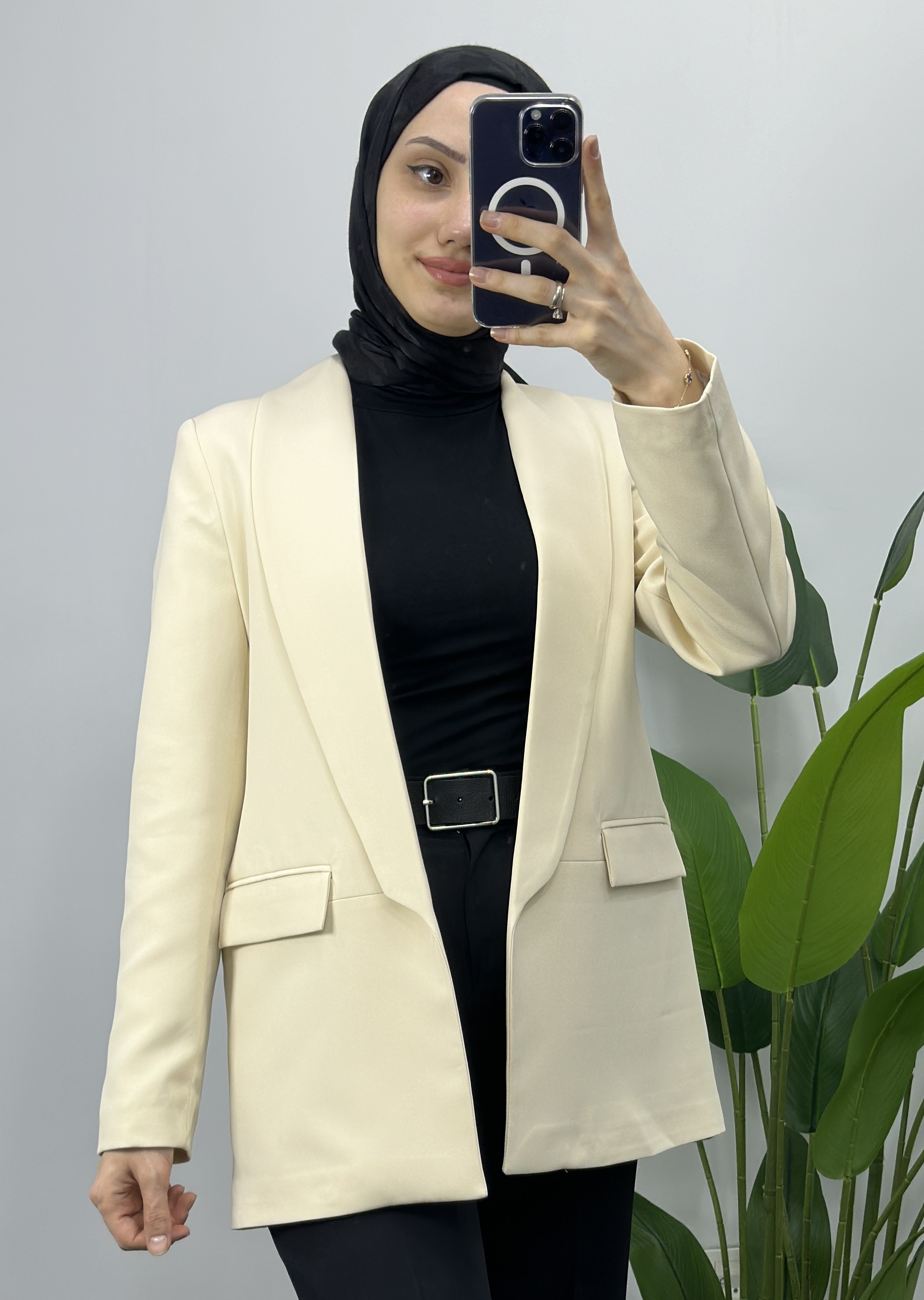 Premium Blazer Ceket - Ekru