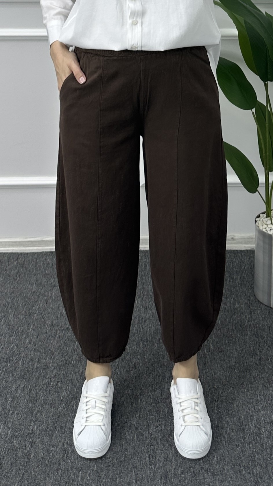 Balon Keten Pantolon - Kahve
