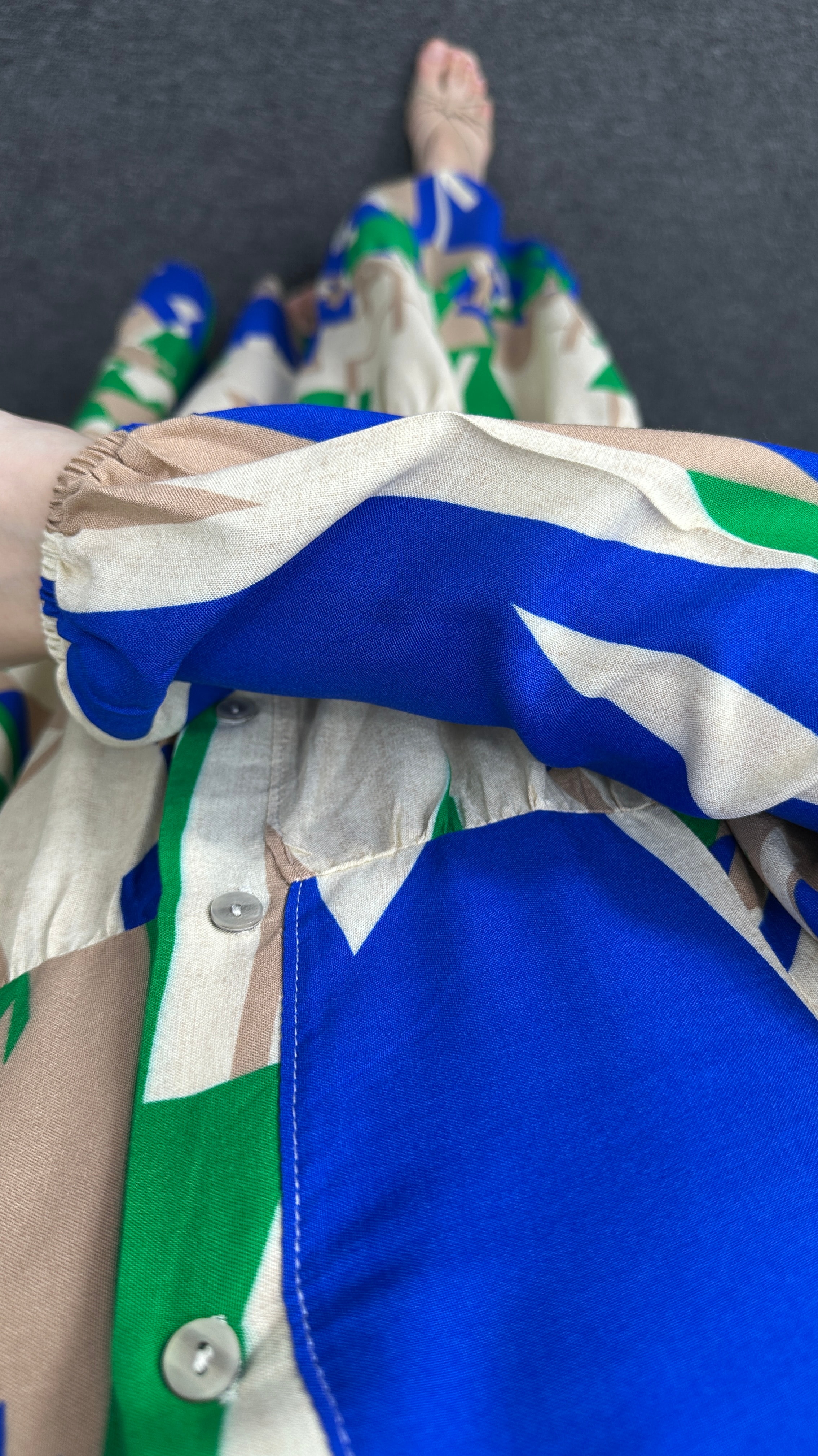 Viskon Elbise - Yeşil/Mavi