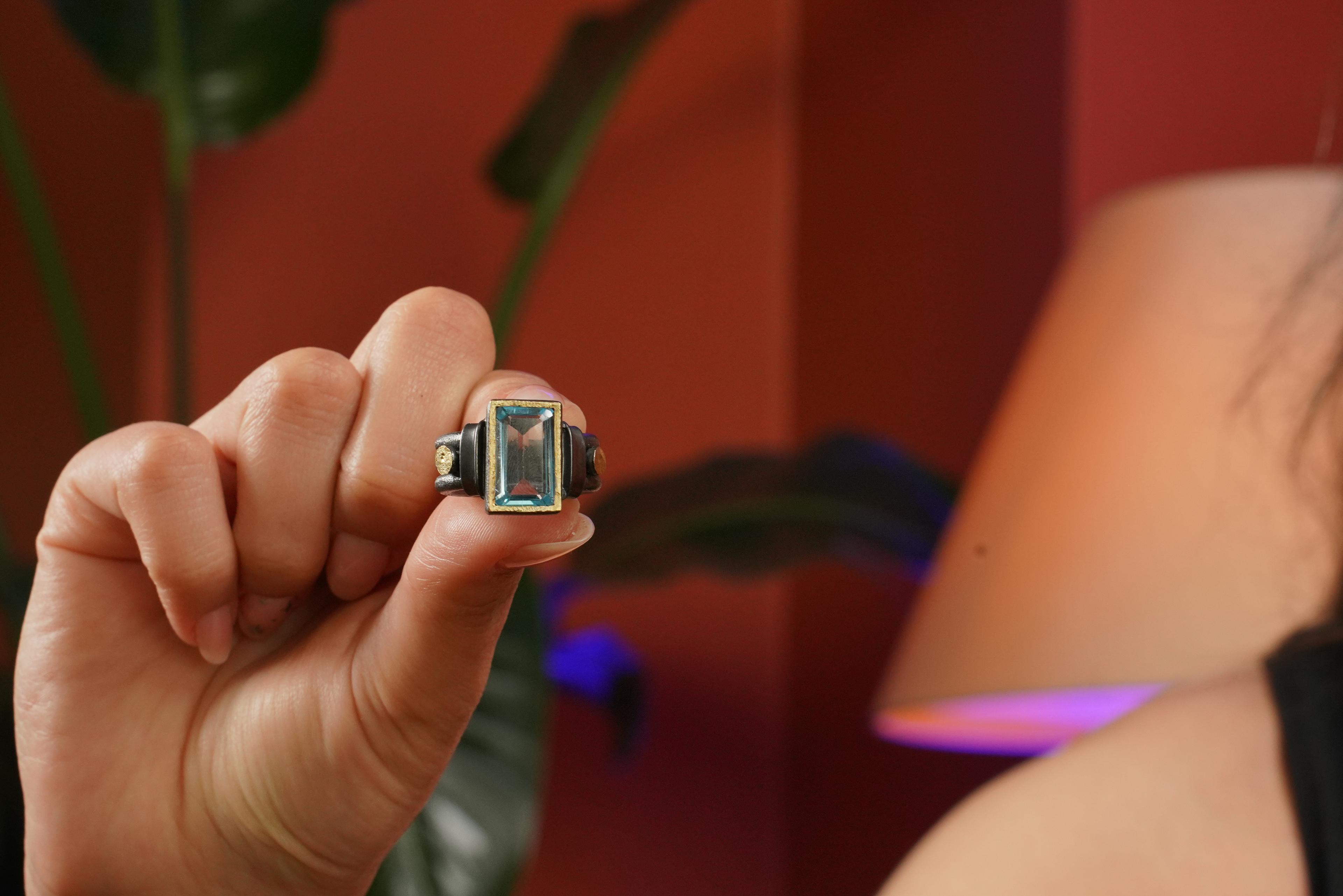 Aqua Eclipse – Sky Blue Topaz 995 K Altın & 925 K Gümüş Yüzük 0 image