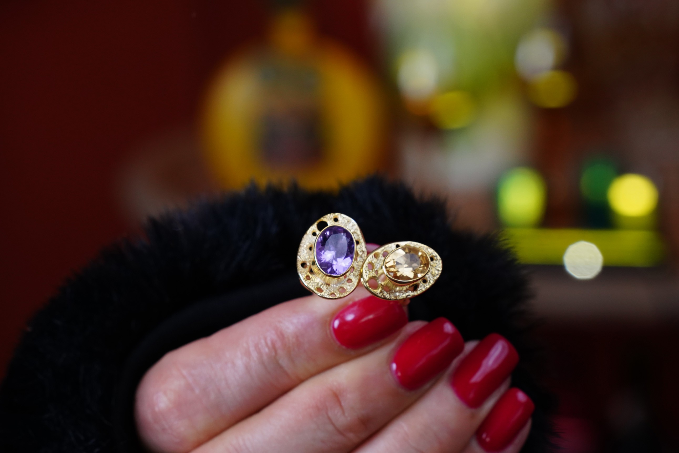 "Celestial Orbit" – Amethyst & Citrine Taşlı 18K Altın Kaplama Yüzük 0 image