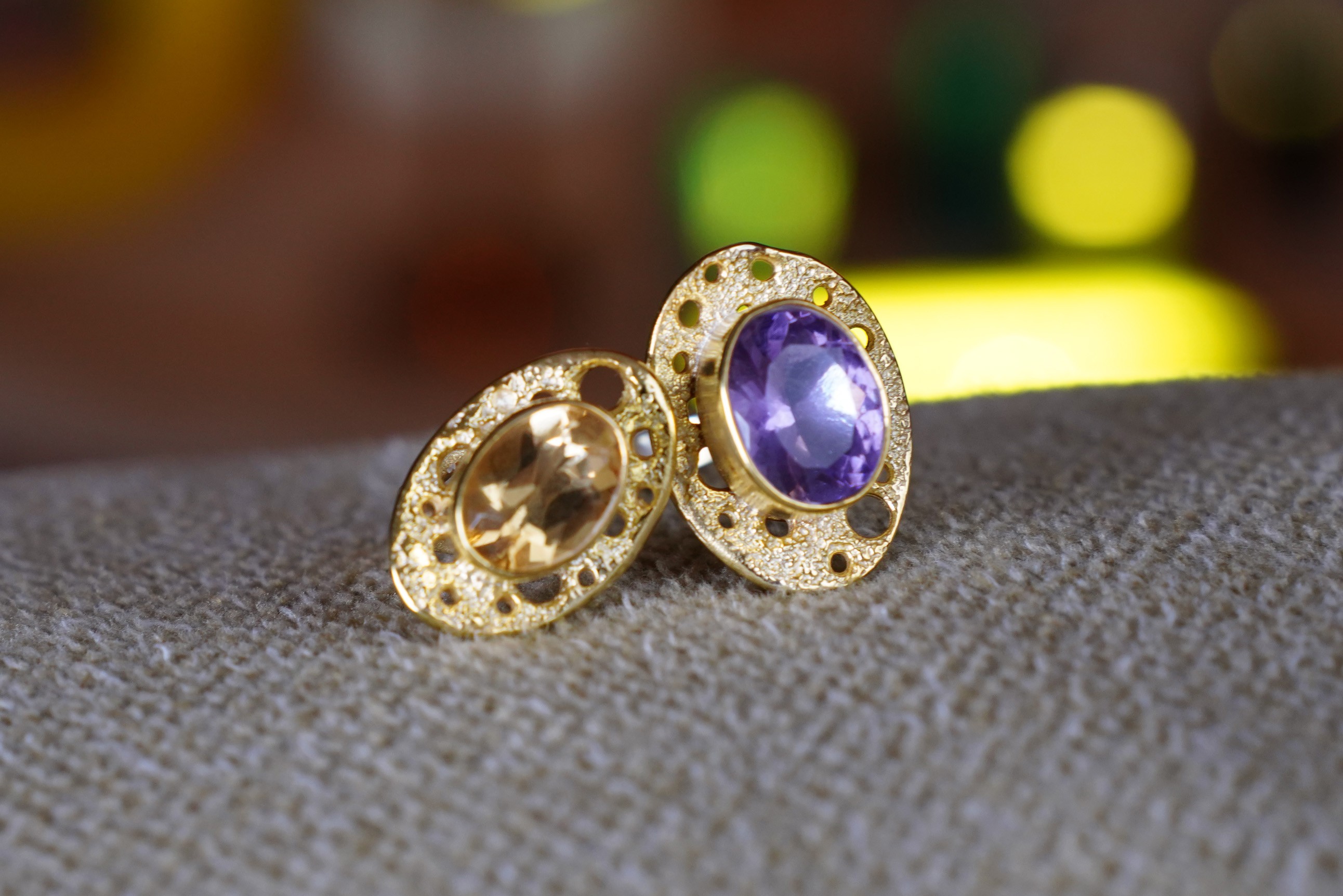 "Celestial Orbit" – Amethyst & Citrine Taşlı 18K Altın Kaplama Yüzük 0 image