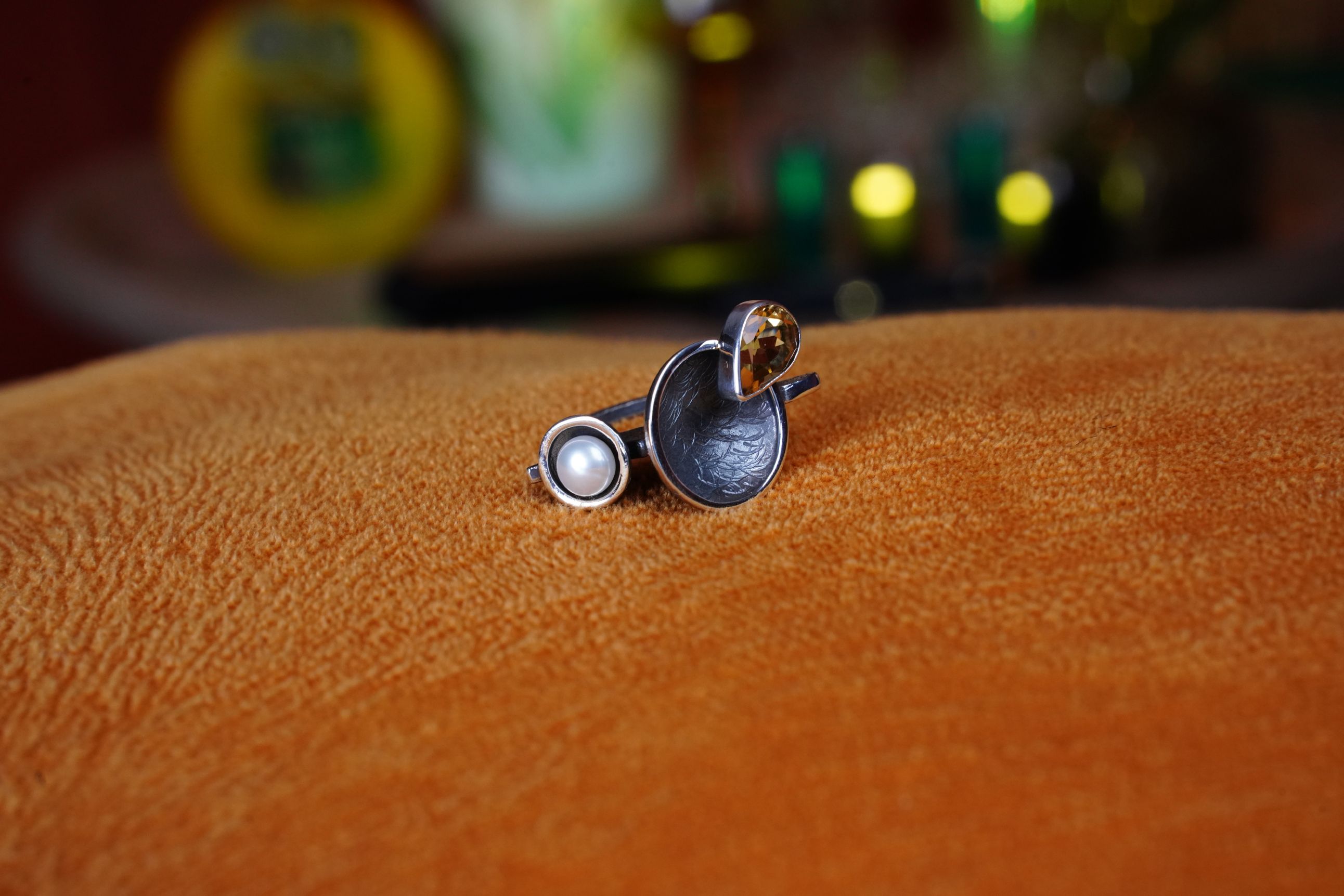 “Solar Tide” – Pearl & Citrine Taşlı Yüzük 0 image