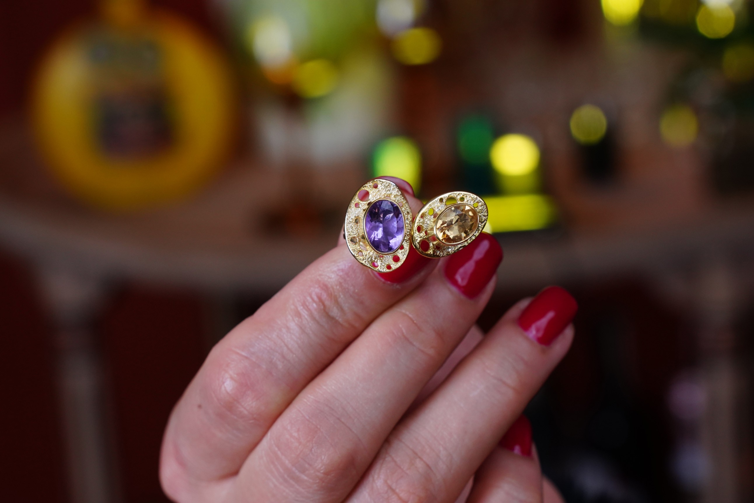 "Celestial Orbit" – Amethyst & Citrine Taşlı 18K Altın Kaplama Yüzük 0 image