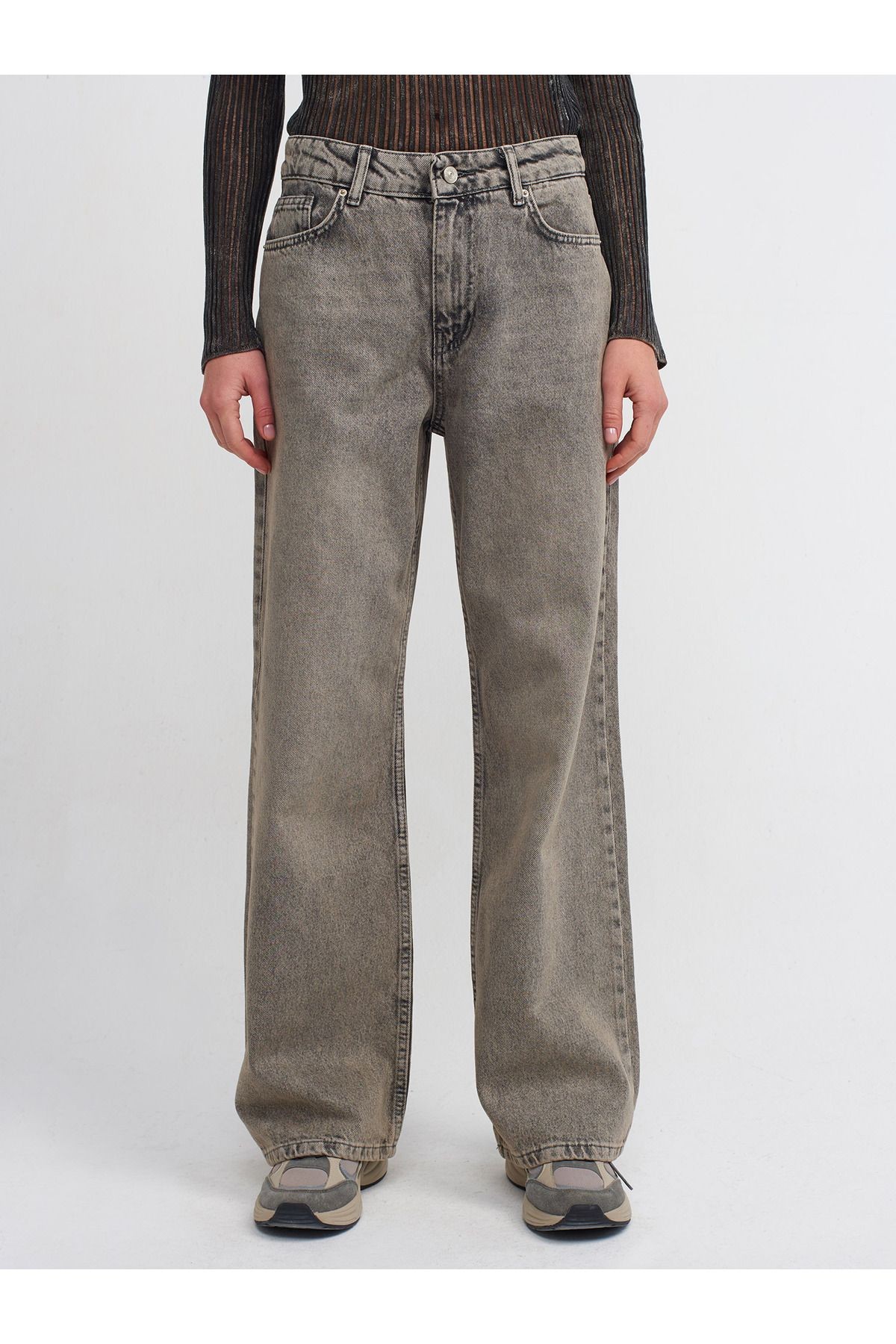 71406 Tint Yıkama Baggy Denim Pantolon-Gri