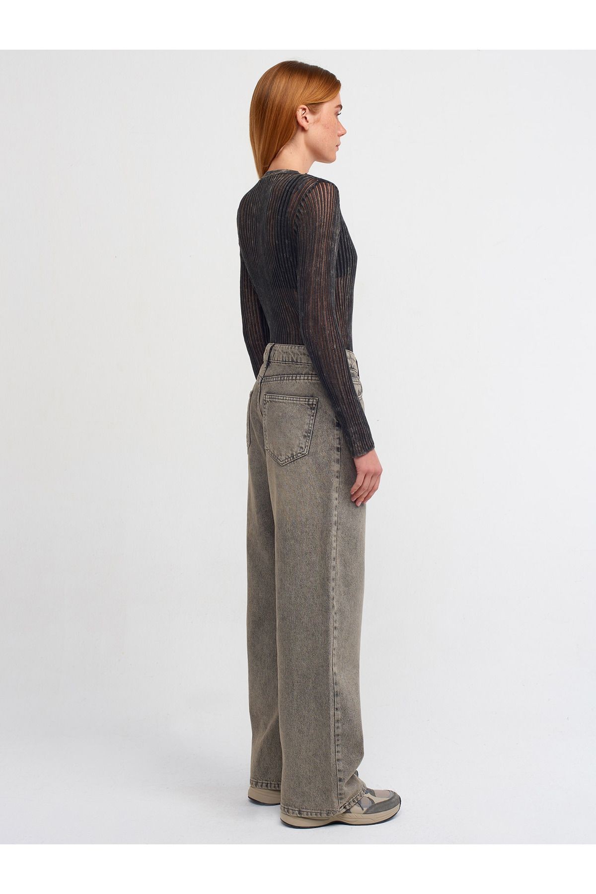 71406 Tint Yıkama Baggy Denim Pantolon-Gri