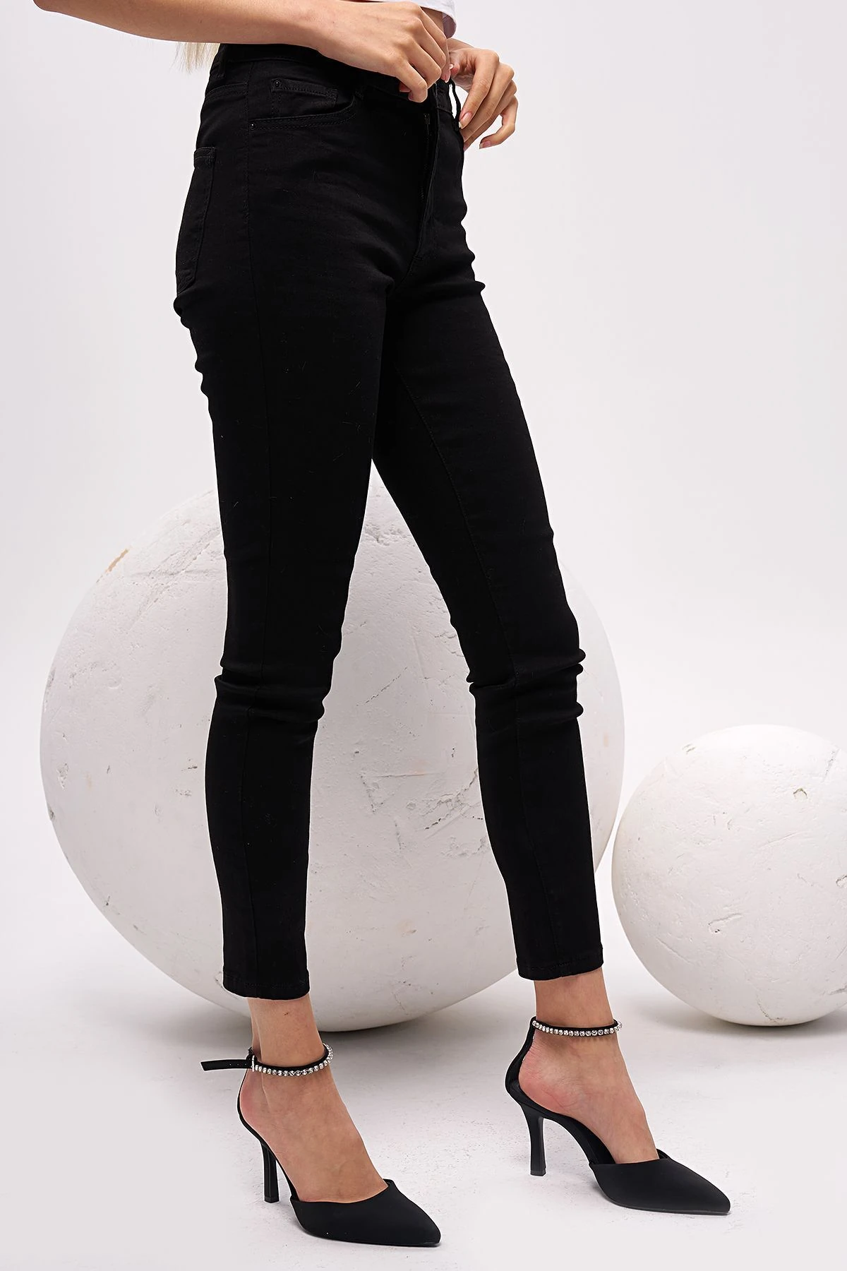 Yüksek Bel Skinny Jean, Esnek, Solmayan  Pantolon, Dar Paça Pantolon