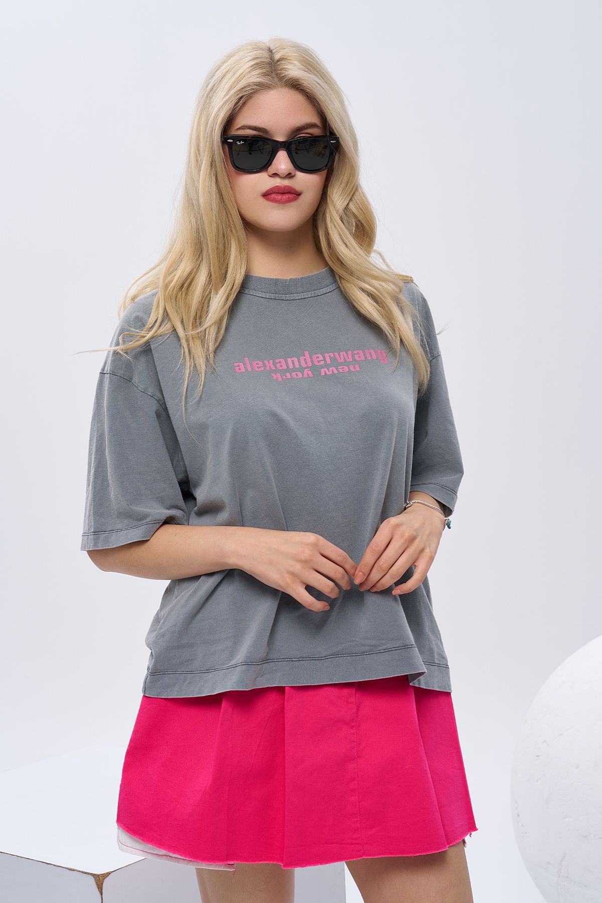 Alexanderwang Yazılı Taşlanmış Tişört, Oversize T-shirt, Baskılı Tişört, Trend