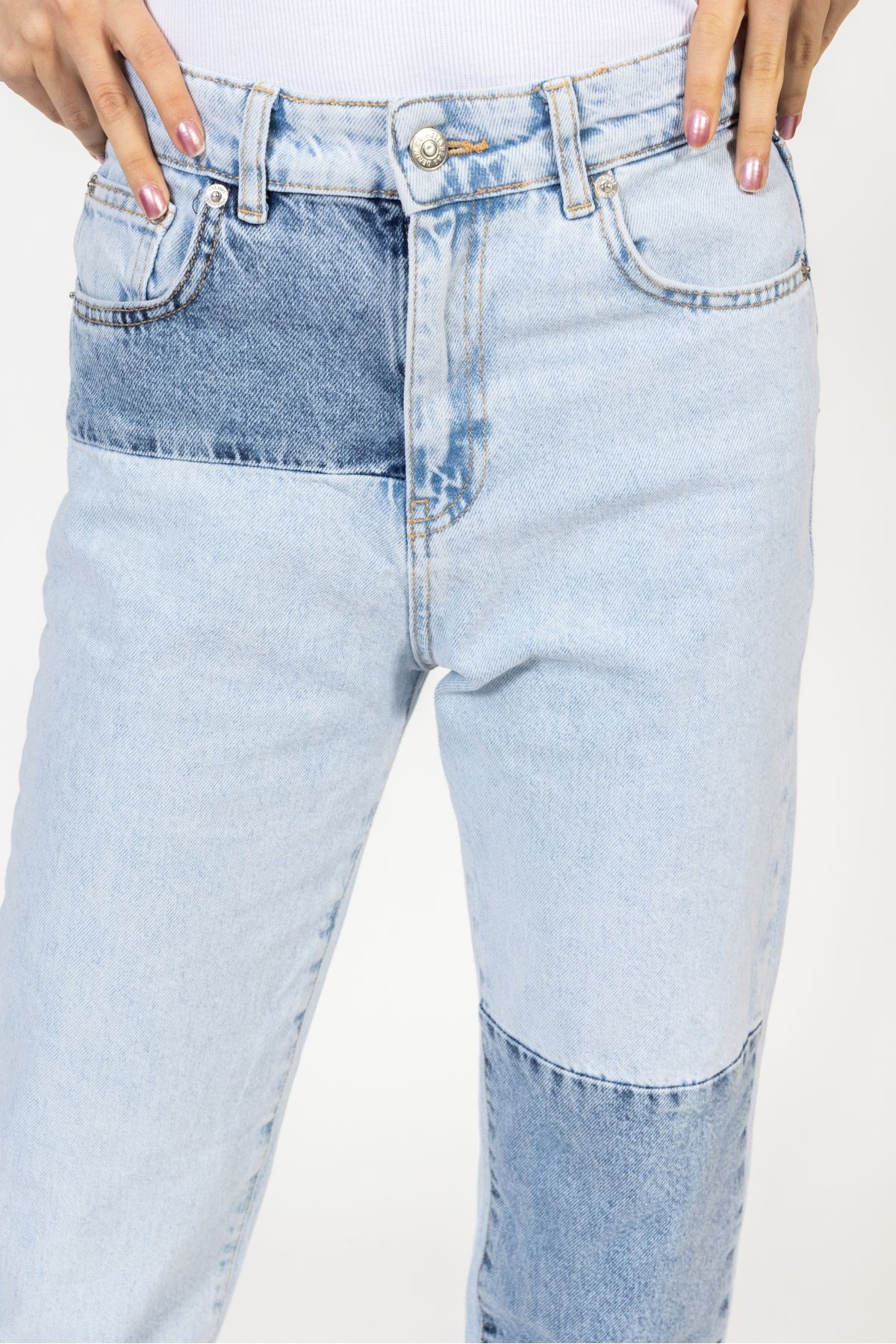 Parçalı Yıkamalı Mom Jean, Kot Pantolon, Bol Pantolon, Wide Leg Jean, Sokak Stili