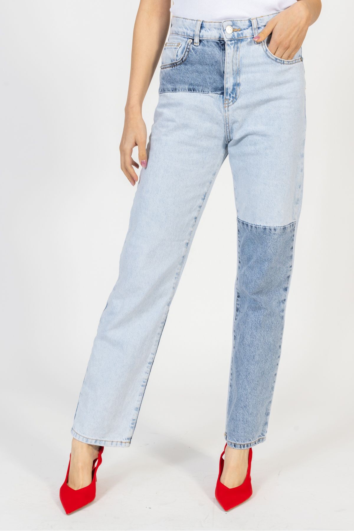 Parçalı Yıkamalı Mom Jean, Kot Pantolon, Bol Pantolon, Wide Leg Jean, Sokak Stili