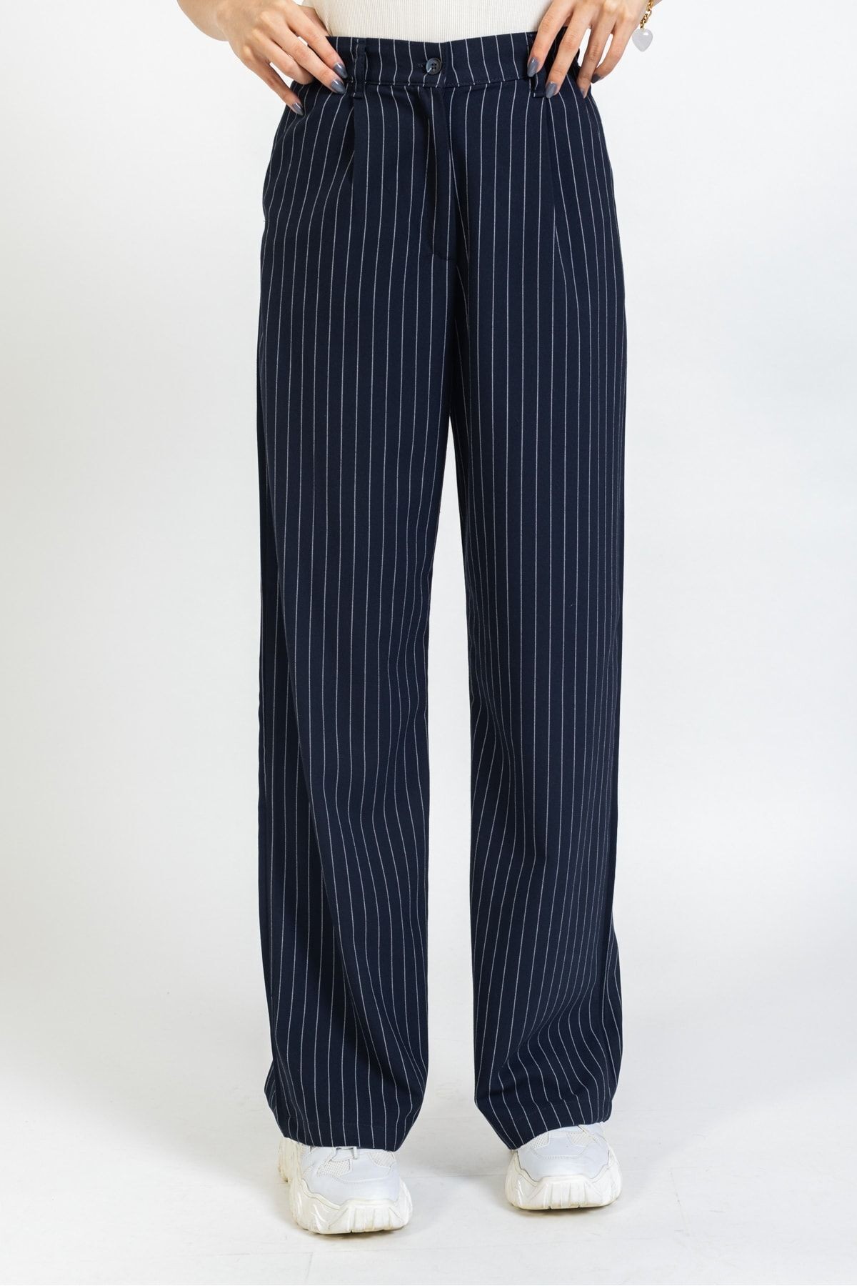 Çizgili Bol Paça Pantolon, Trend Pantolon, Straight, Regular, Çizgi Detay Pantolon