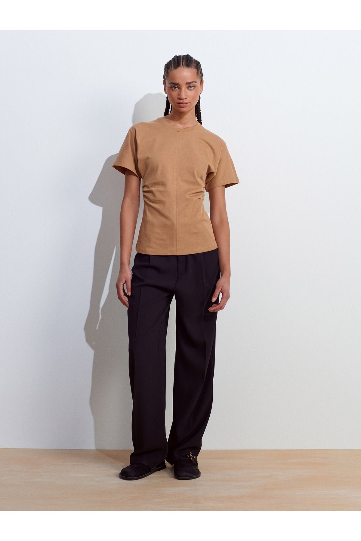31585 Drape Detaylı T-shirt-Ekru