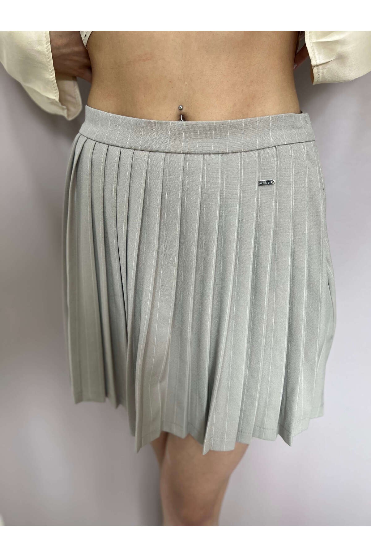 Kadın Pileli Mini Etek, Yazlık Pileli Şort Etek, Taş Rengi Mini Şort Etek, Mini Tenis Eteği