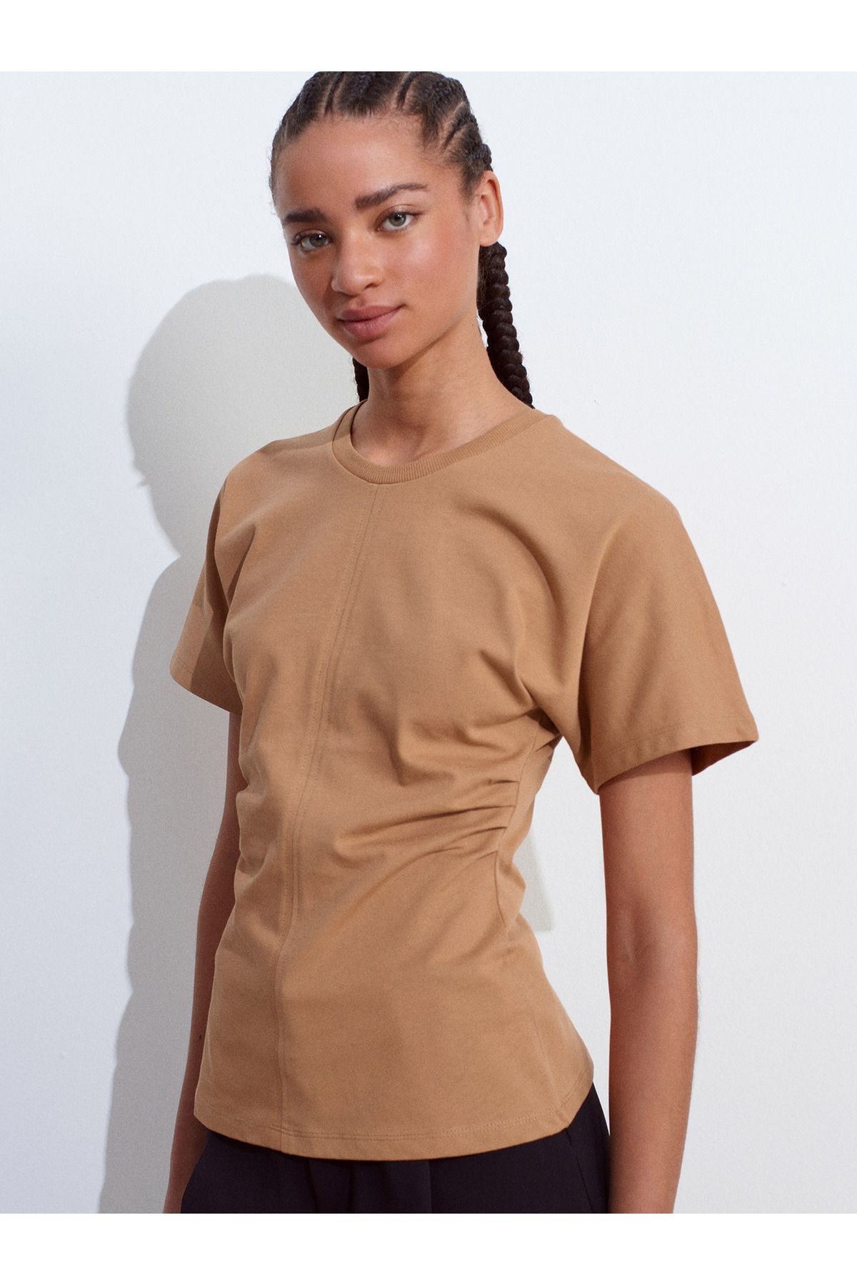 31585 Drape Detaylı T-shirt-Ekru