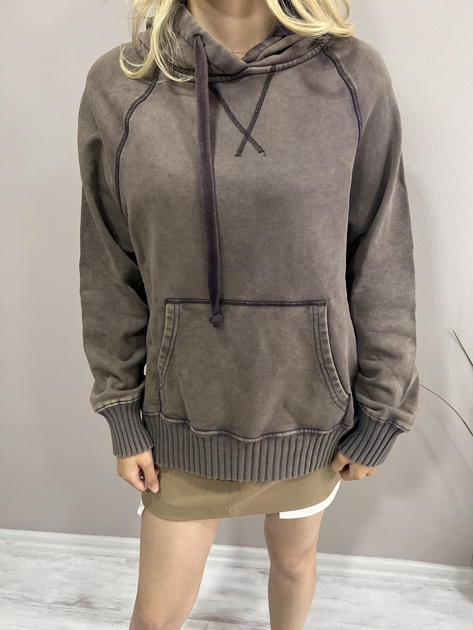 Triko Detaylı Sweatshirt-Kahve