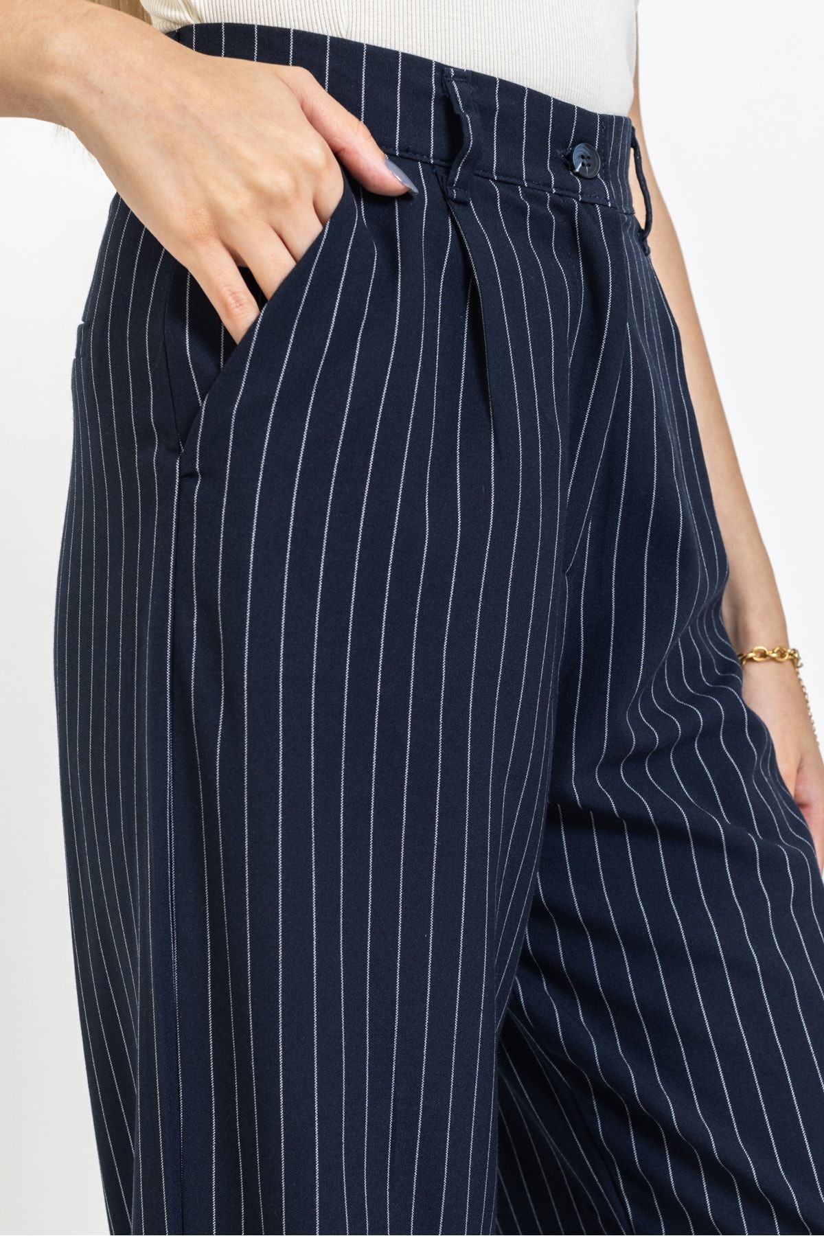 Çizgili Bol Paça Pantolon, Trend Pantolon, Straight, Regular, Çizgi Detay Pantolon