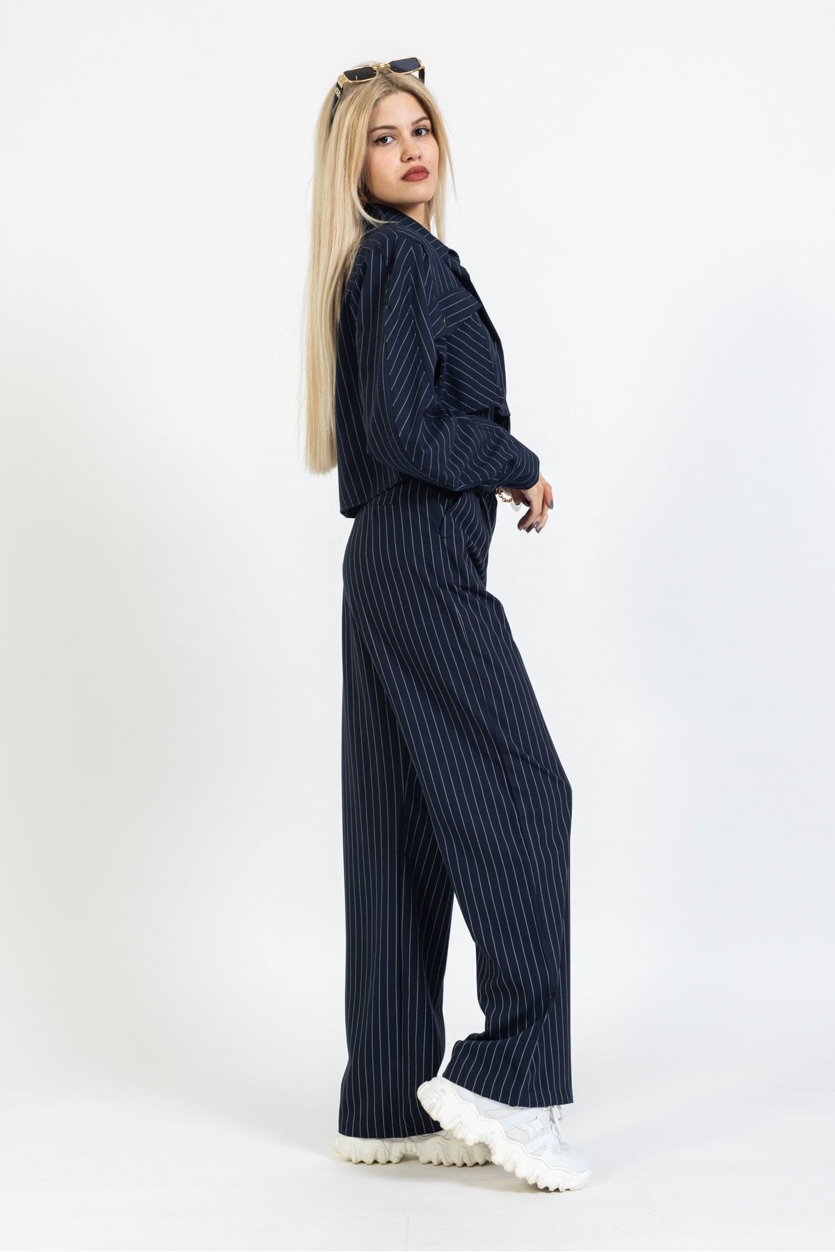 Çizgili Bol Paça Pantolon, Trend Pantolon, Straight, Regular, Çizgi Detay Pantolon